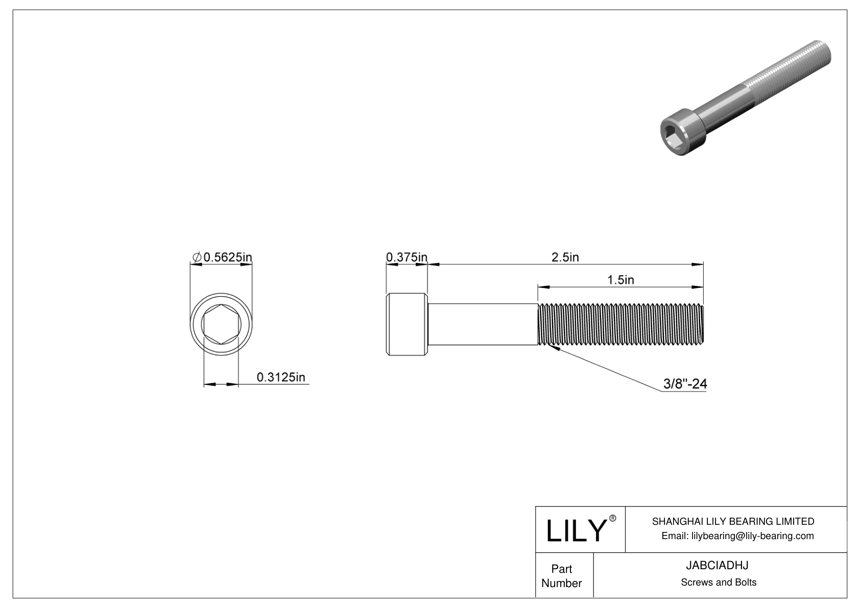 JABCIADHJ Alloy Steel Socket Head Screws cad drawing