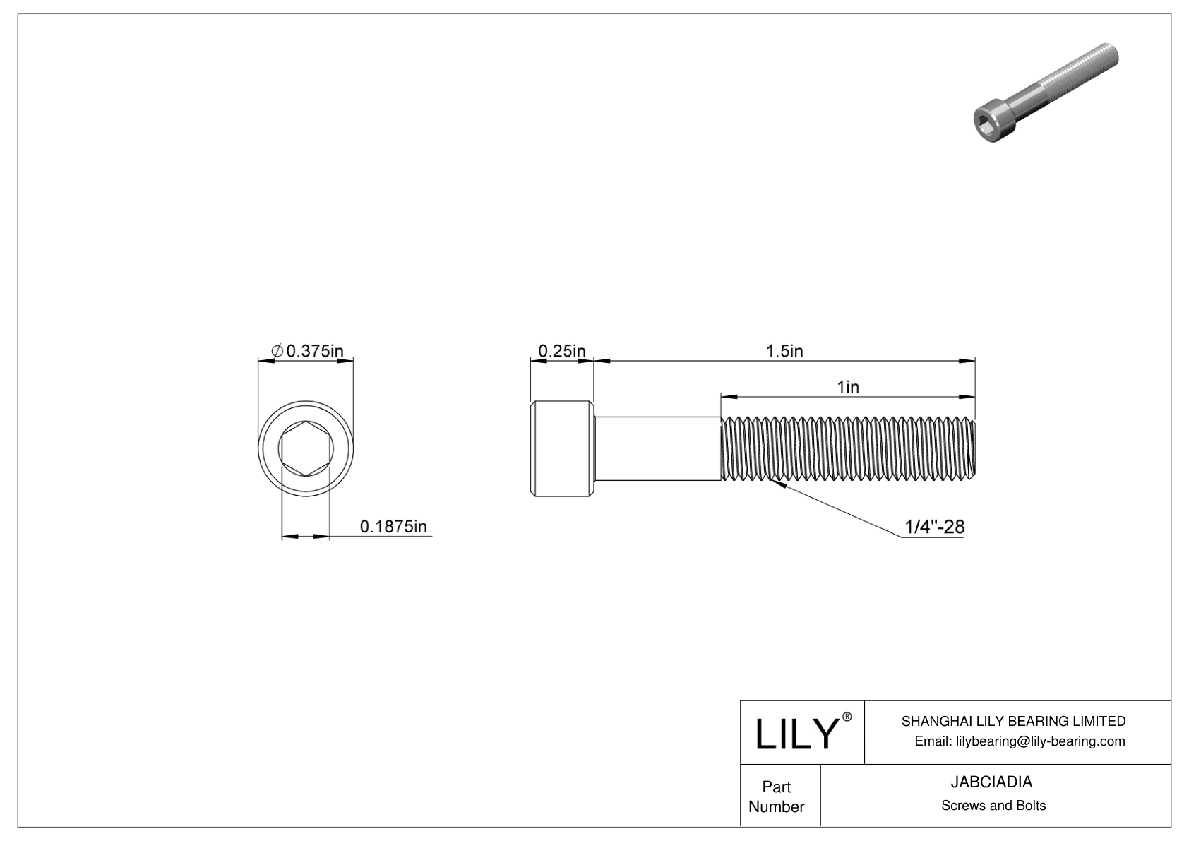 JABCIADIA Alloy Steel Socket Head Screws cad drawing