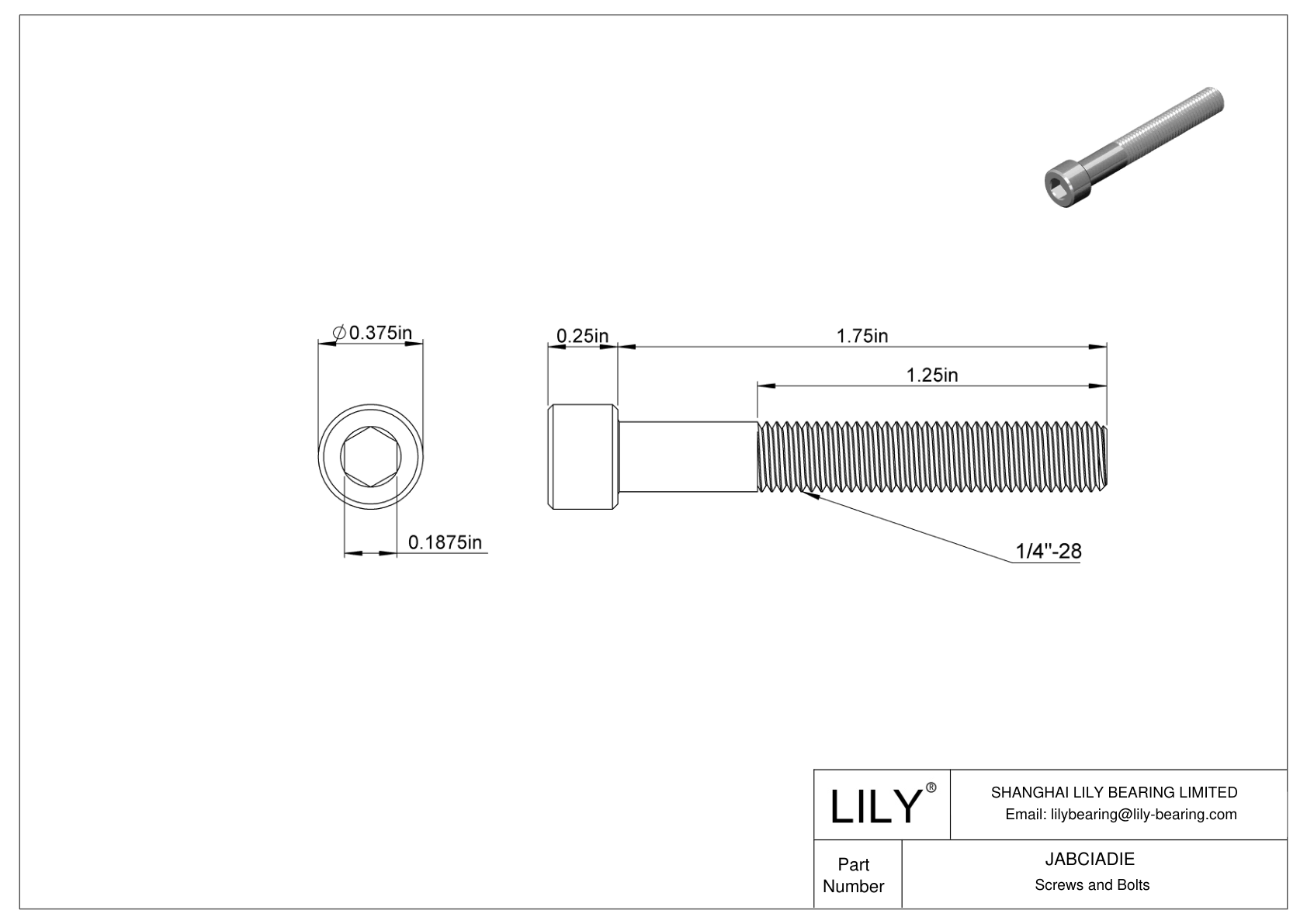 JABCIADIE Alloy Steel Socket Head Screws cad drawing