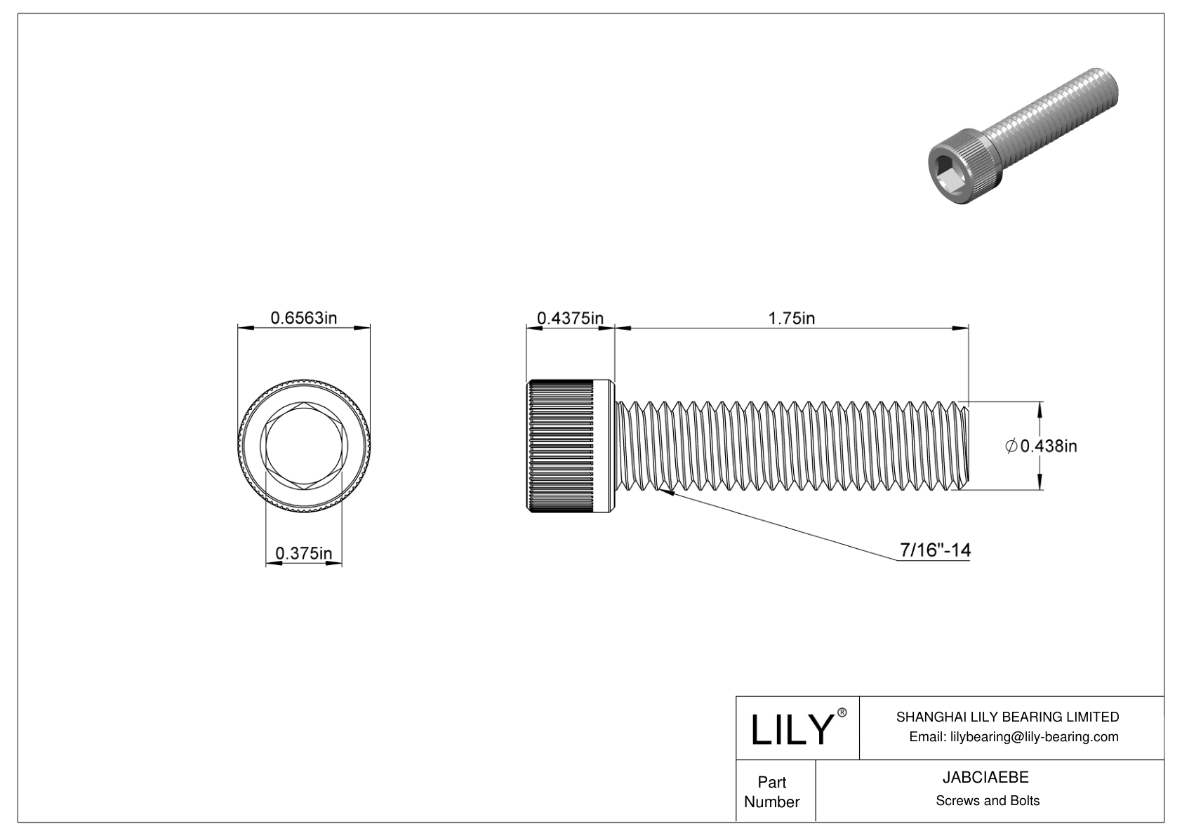 JABCIAEBE Alloy Steel Socket Head Screws cad drawing