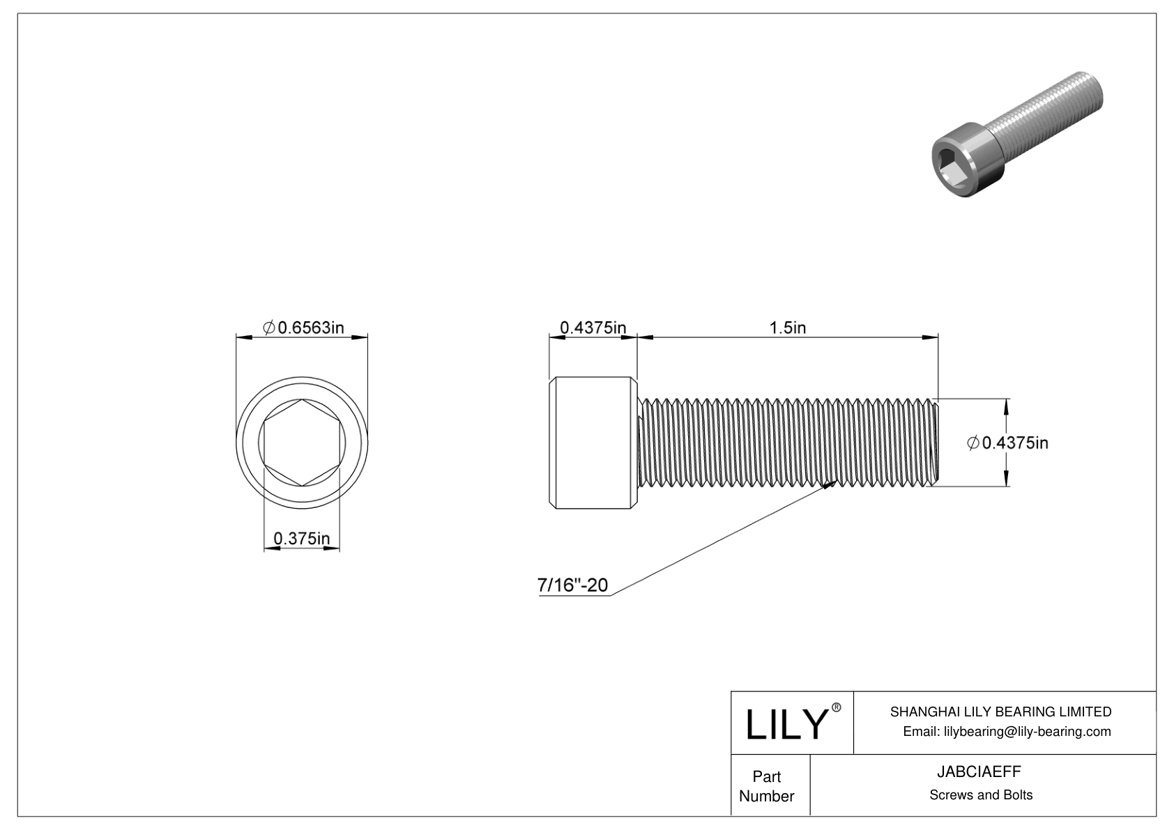 JABCIAEFF Alloy Steel Socket Head Screws cad drawing