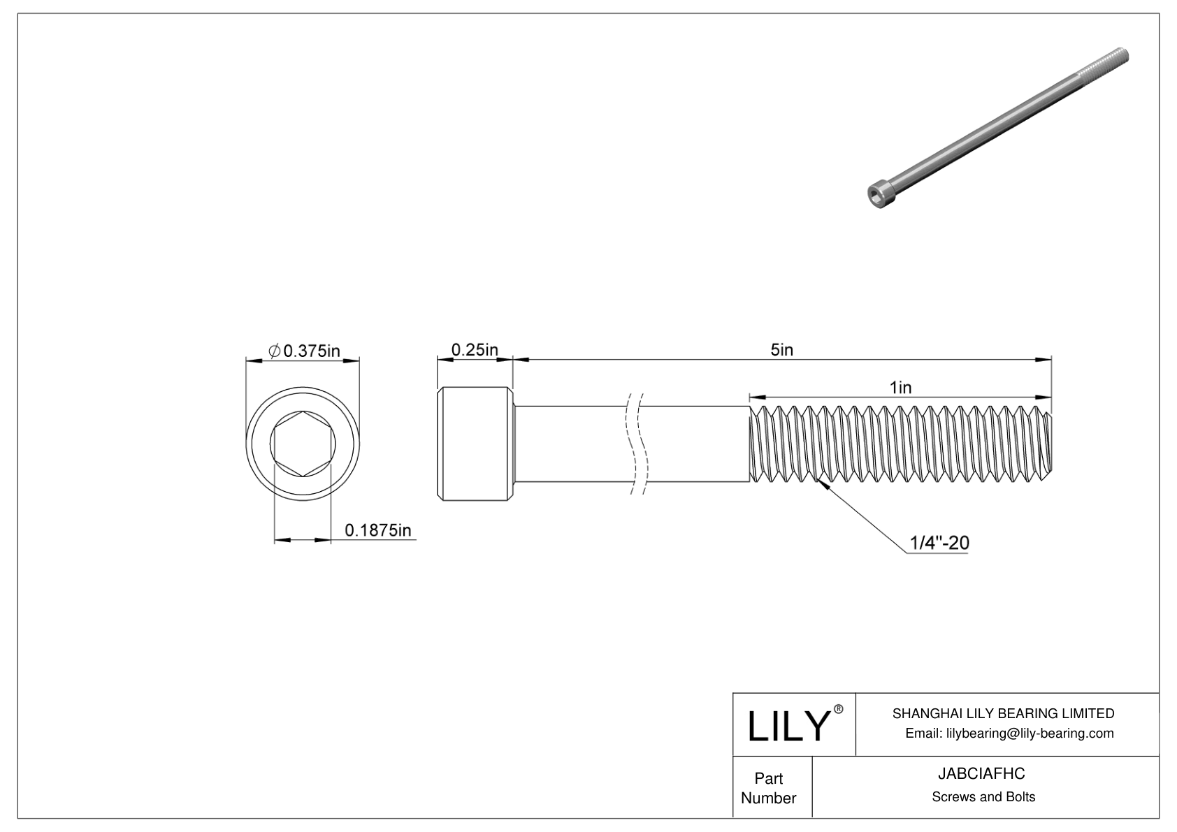 JABCIAFHC Alloy Steel Socket Head Screws cad drawing