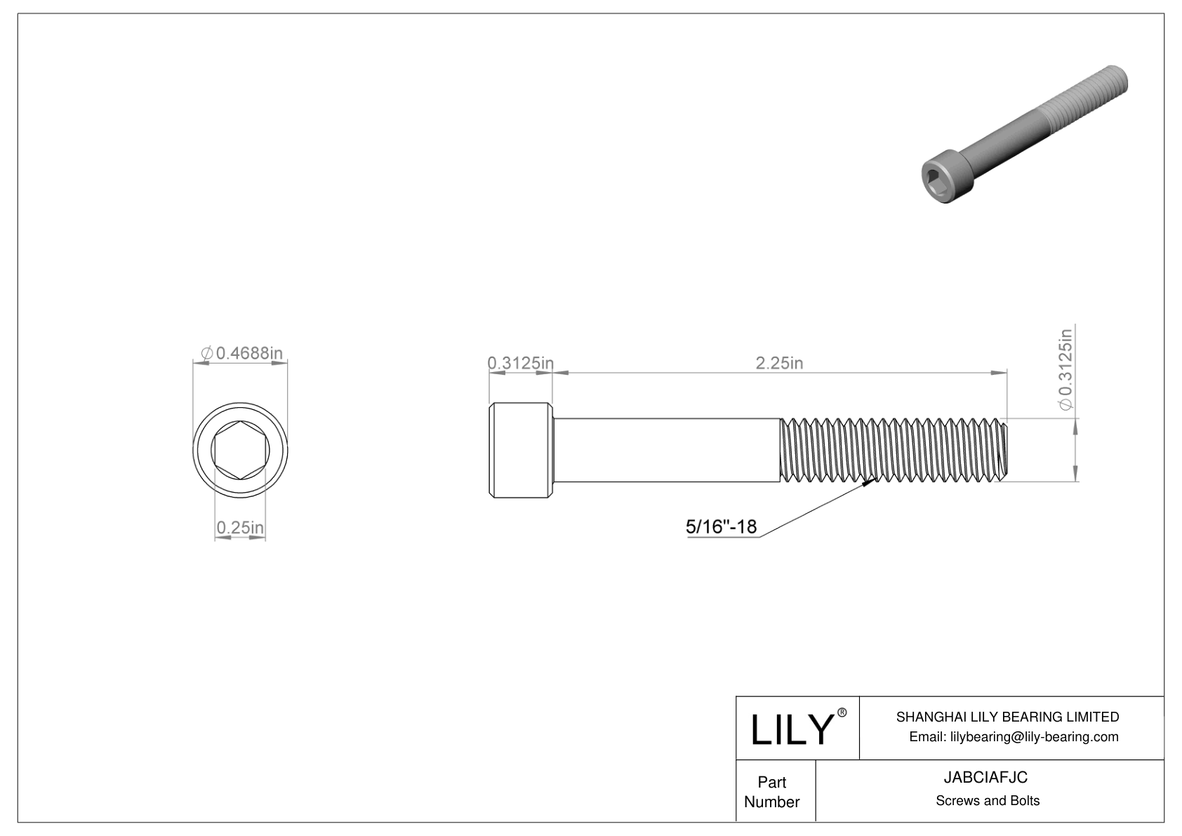 JABCIAFJC Alloy Steel Socket Head Screws cad drawing