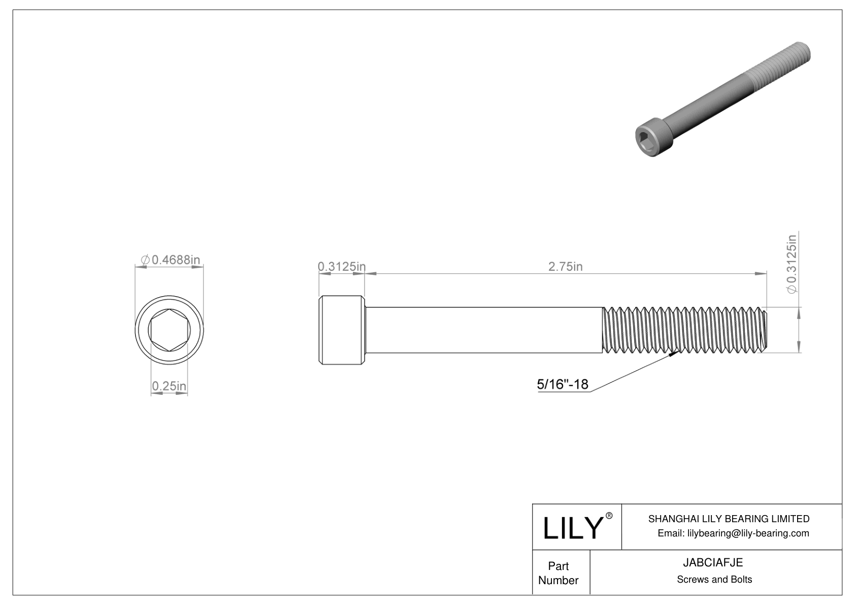 JABCIAFJE Alloy Steel Socket Head Screws cad drawing