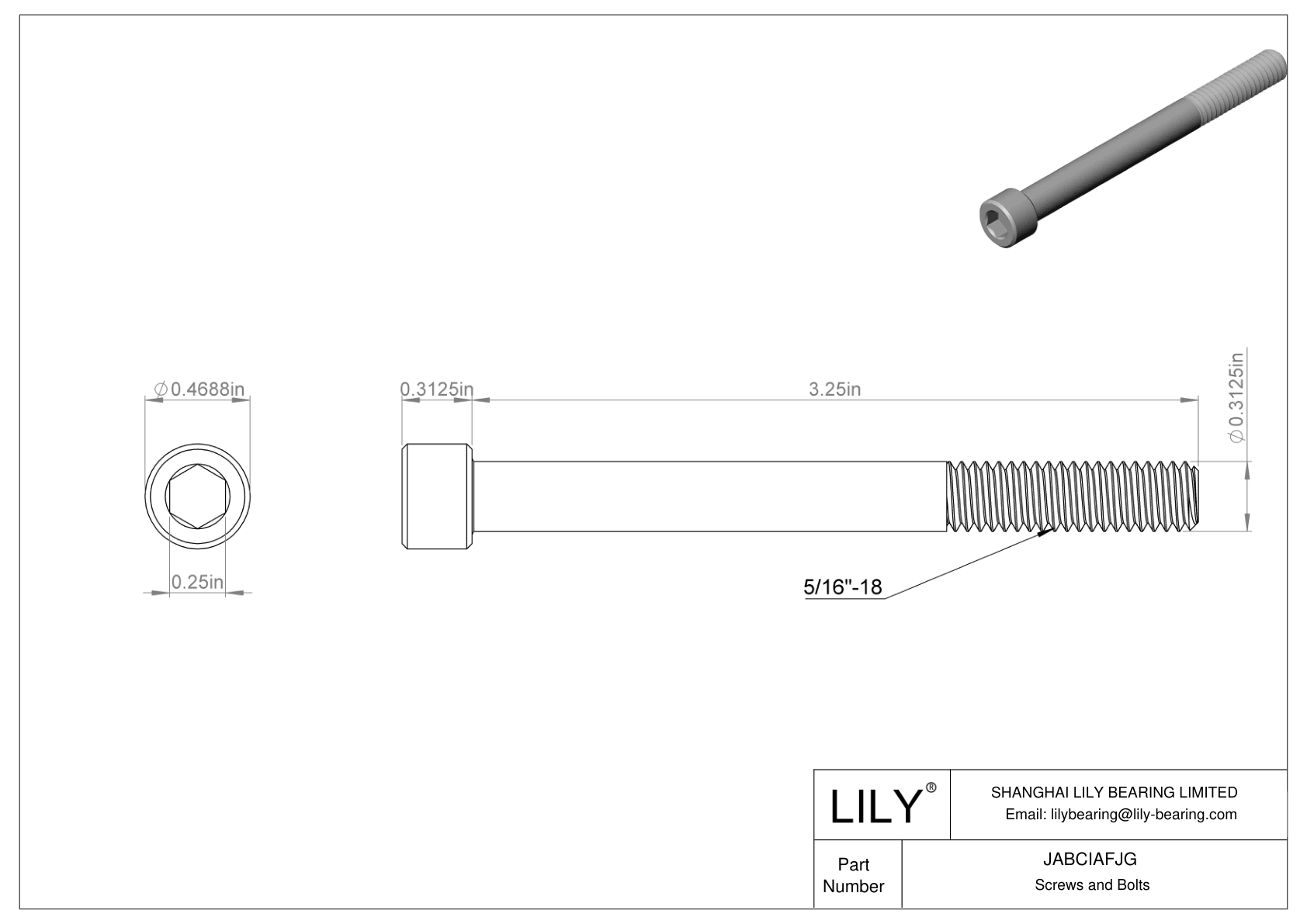 JABCIAFJG Alloy Steel Socket Head Screws cad drawing