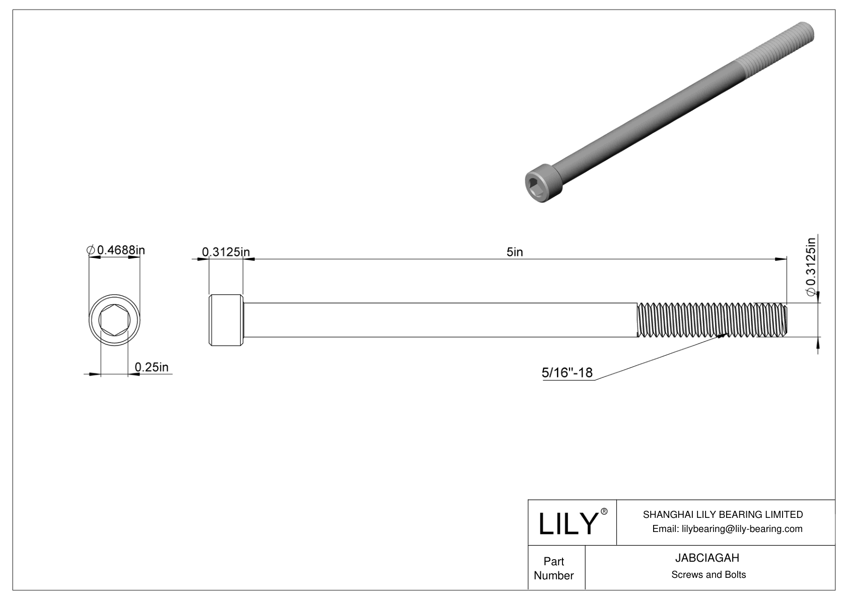 JABCIAGAH Alloy Steel Socket Head Screws cad drawing