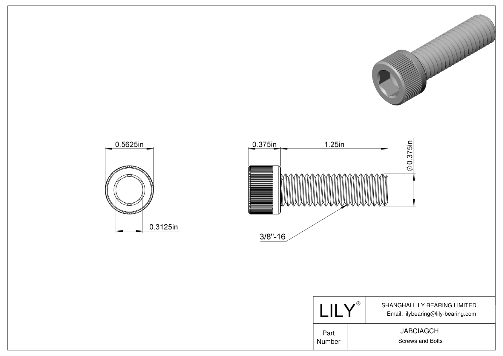 JABCIAGCH Alloy Steel Socket Head Screws cad drawing