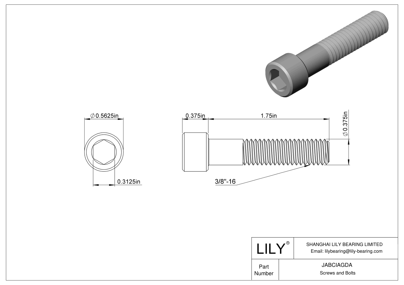 JABCIAGDA 合金钢内六角螺钉 cad drawing