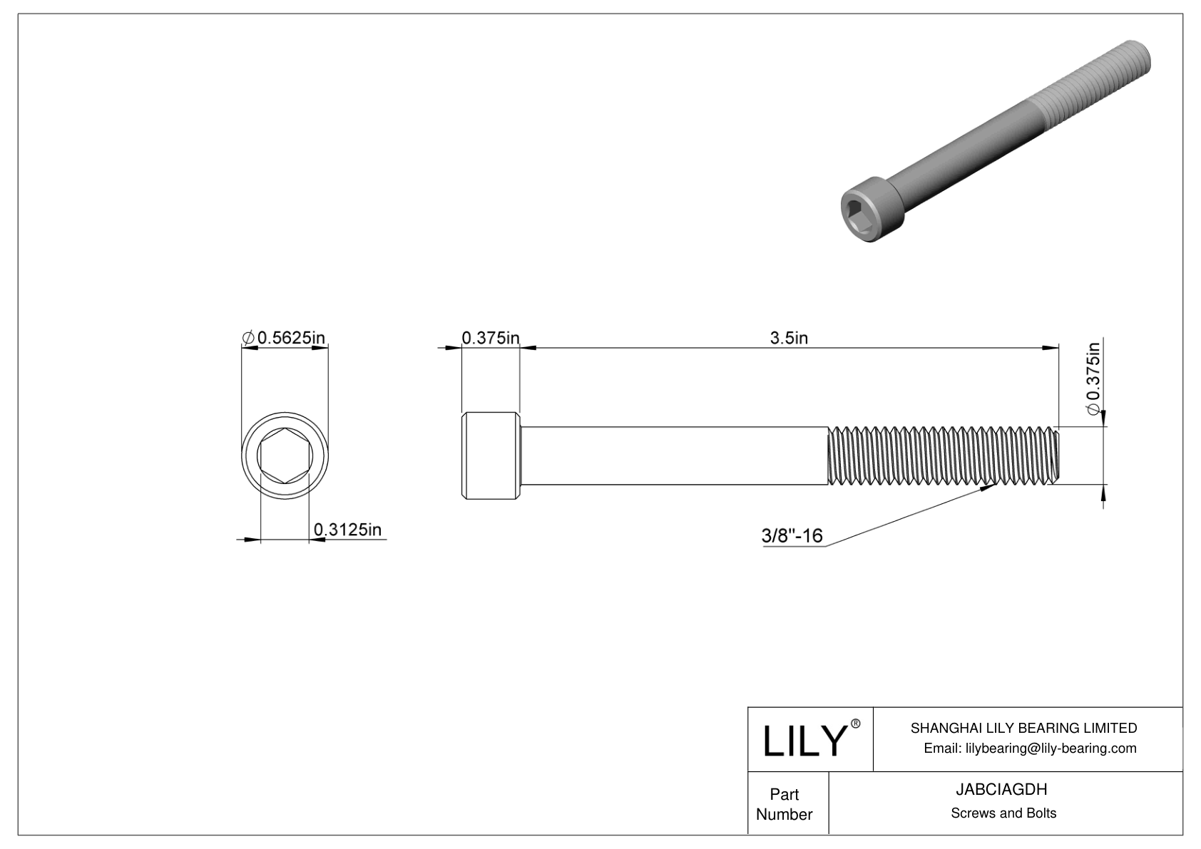 JABCIAGDH Alloy Steel Socket Head Screws cad drawing