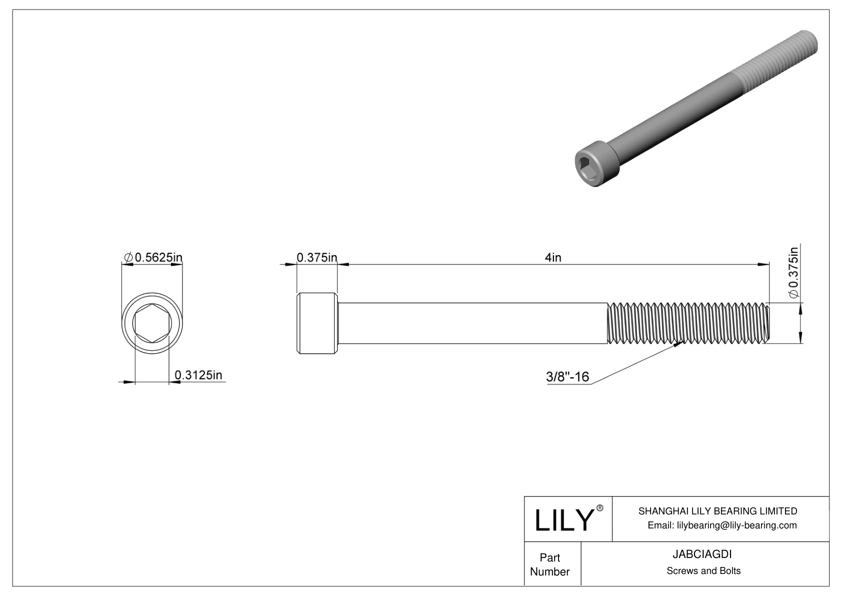 JABCIAGDI Alloy Steel Socket Head Screws cad drawing