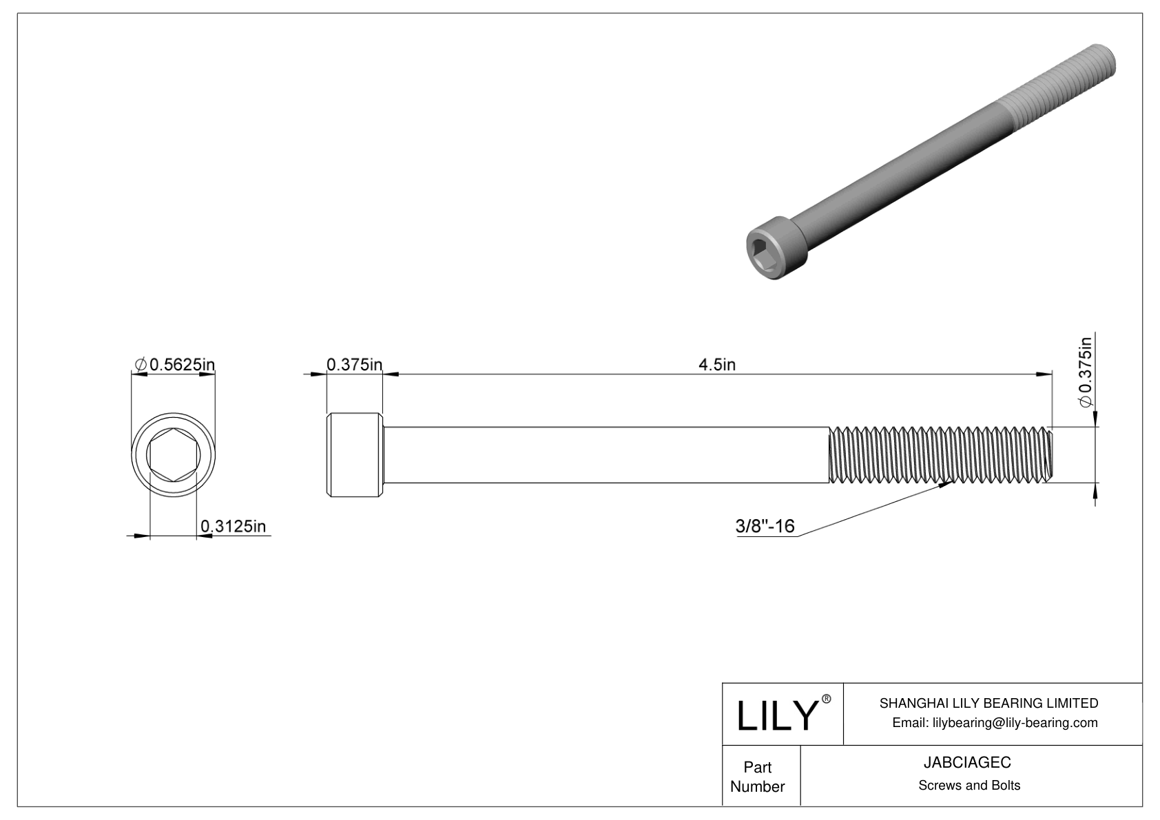 JABCIAGEC Tornillos de cabeza cilíndrica de acero aleado cad drawing