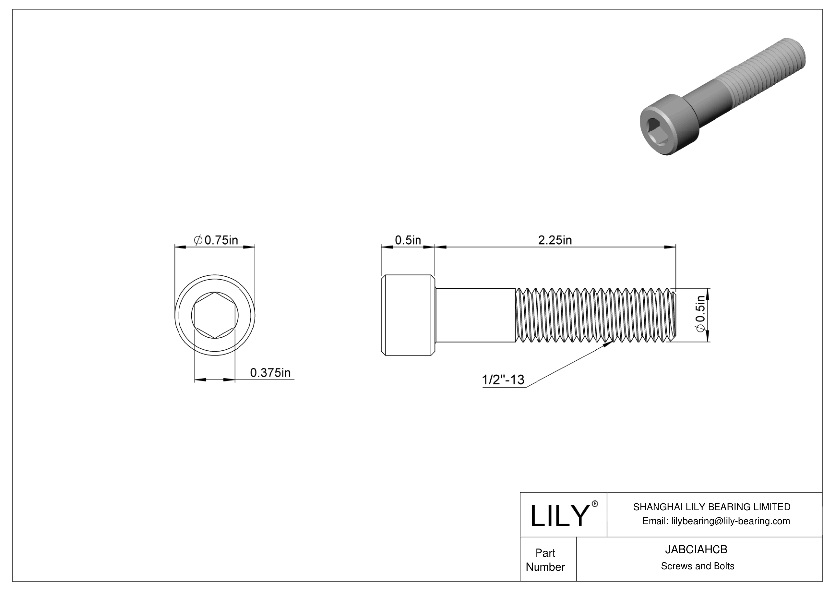 JABCIAHCB Alloy Steel Socket Head Screws cad drawing