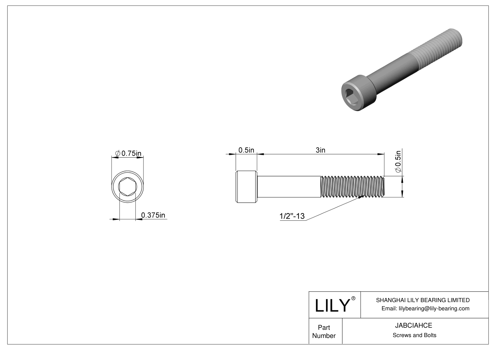 JABCIAHCE 合金钢内六角螺钉 cad drawing