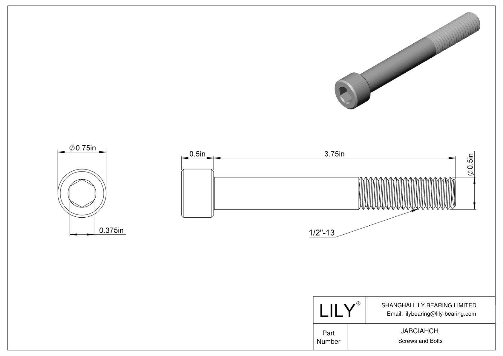 JABCIAHCH Alloy Steel Socket Head Screws cad drawing