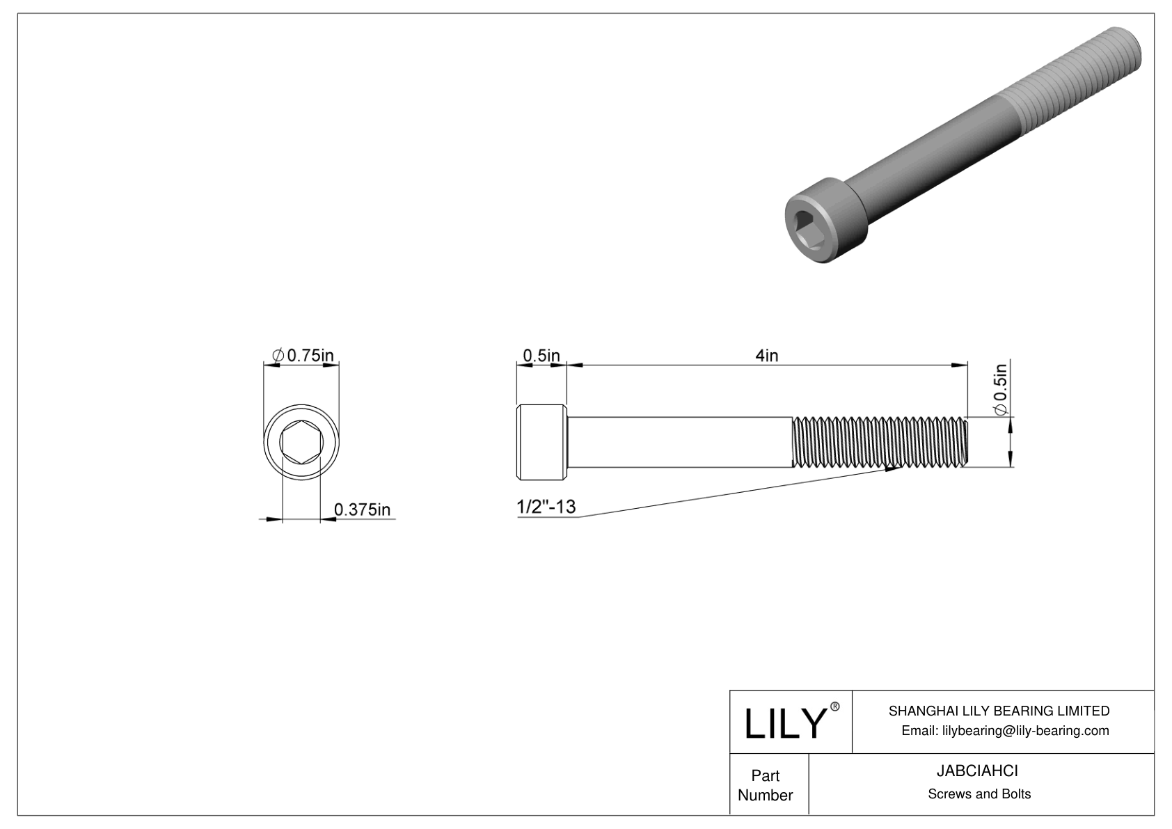 JABCIAHCI Alloy Steel Socket Head Screws cad drawing