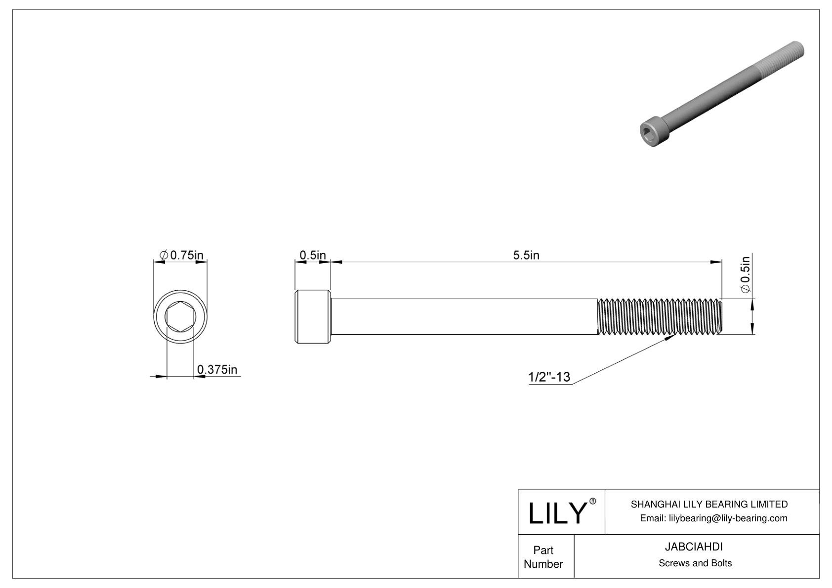 JABCIAHDI 合金钢内六角螺钉 cad drawing