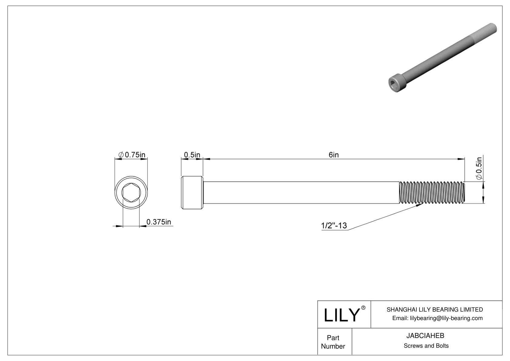 JABCIAHEB Alloy Steel Socket Head Screws cad drawing