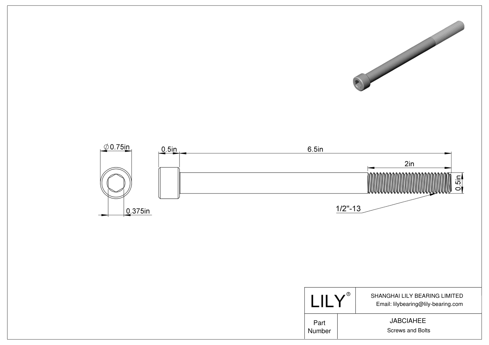 JABCIAHEE Alloy Steel Socket Head Screws cad drawing