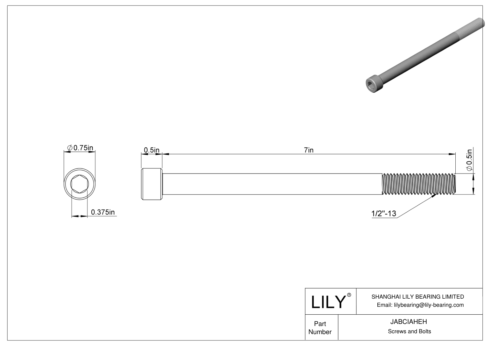 JABCIAHEH Alloy Steel Socket Head Screws cad drawing