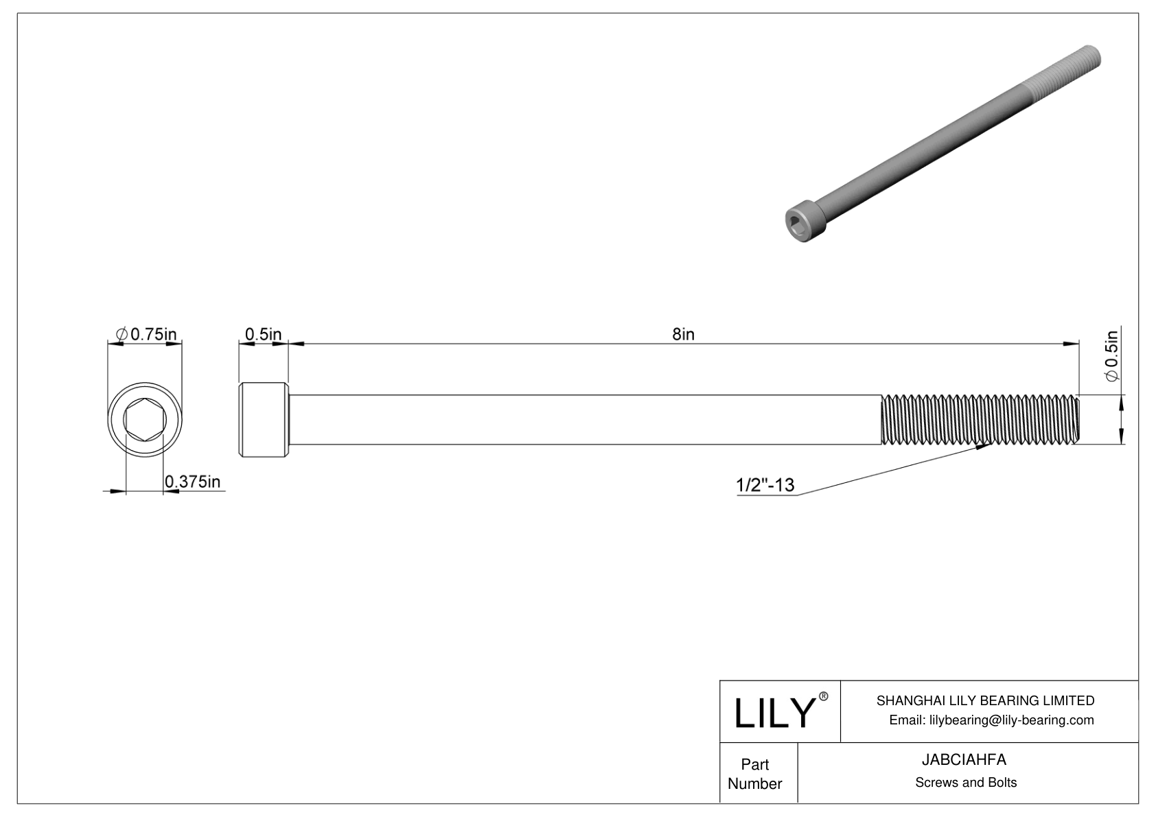 JABCIAHFA Alloy Steel Socket Head Screws cad drawing