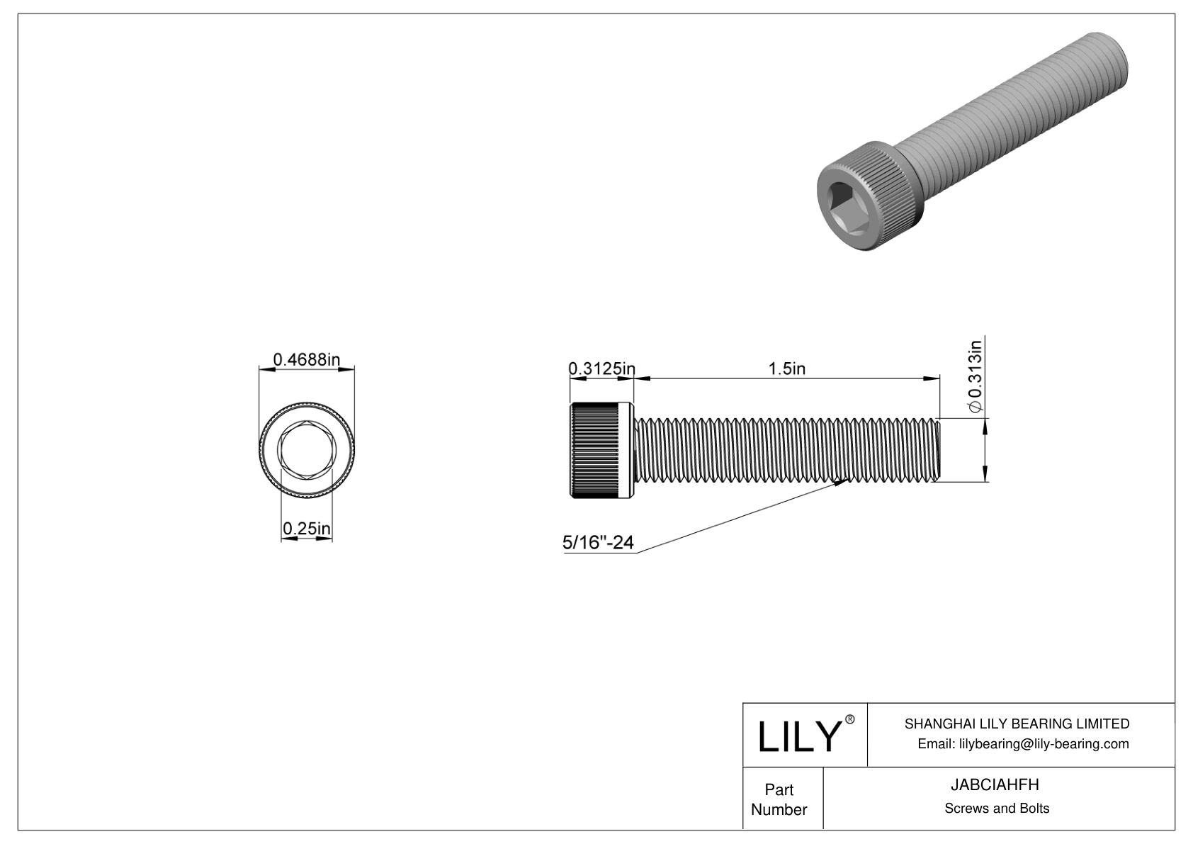 JABCIAHFH Alloy Steel Socket Head Screws cad drawing