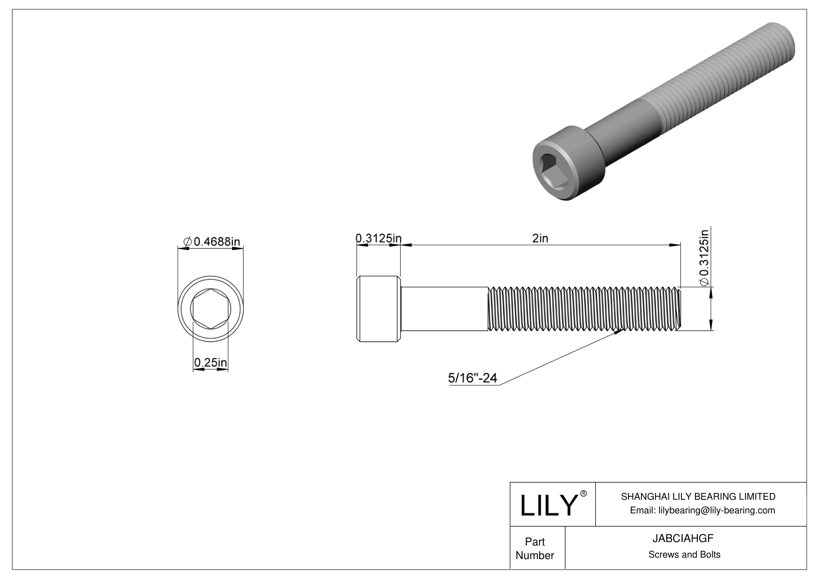 JABCIAHGF Alloy Steel Socket Head Screws cad drawing