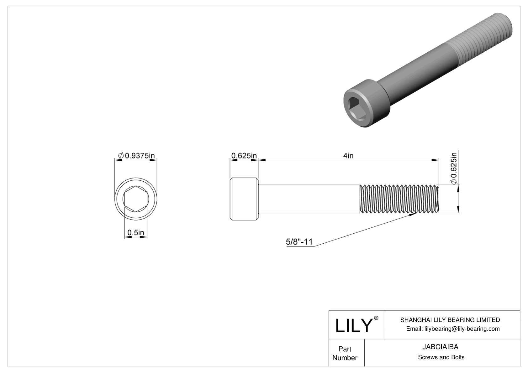 JABCIAIBA Alloy Steel Socket Head Screws cad drawing