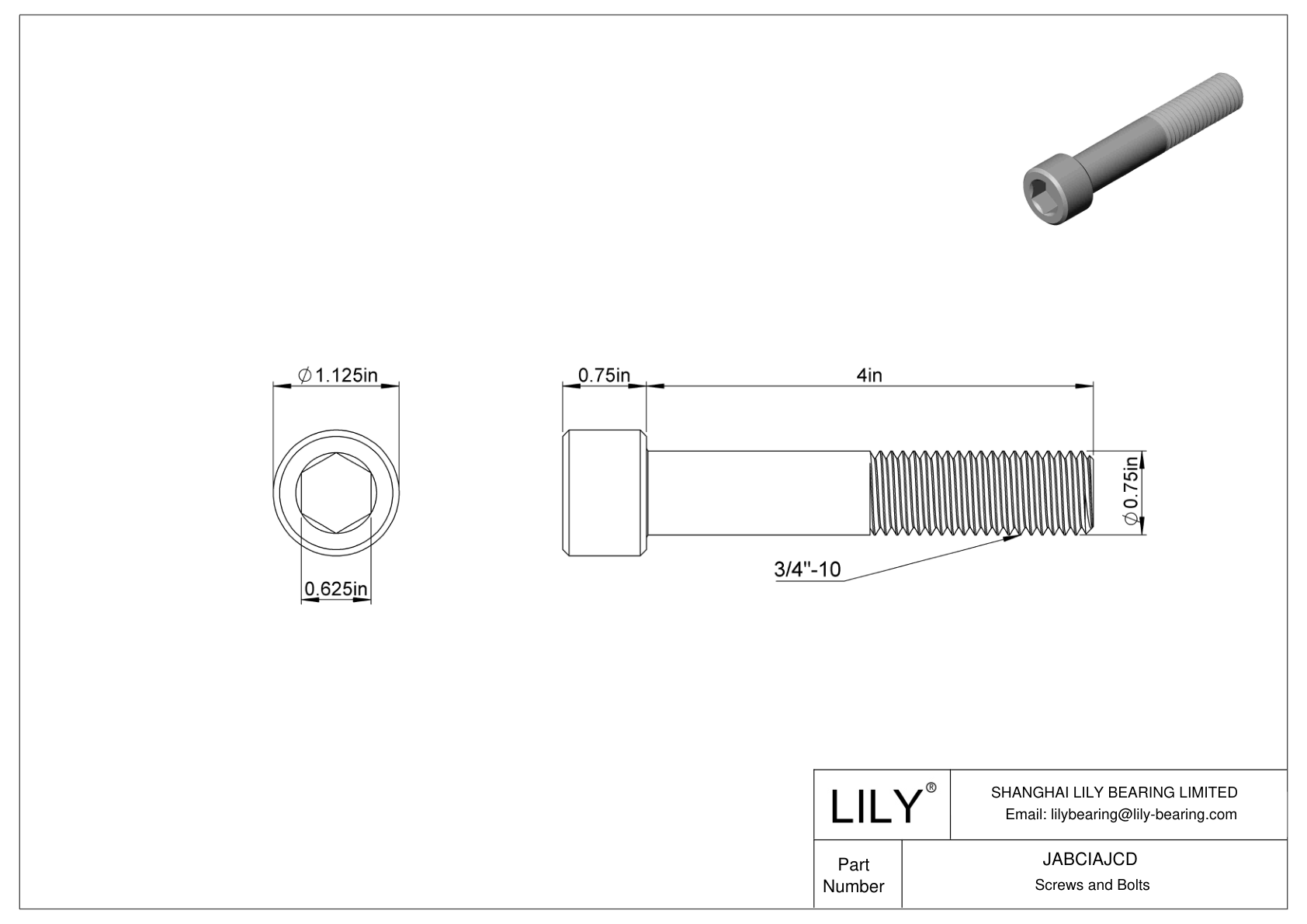 JABCIAJCD Alloy Steel Socket Head Screws cad drawing