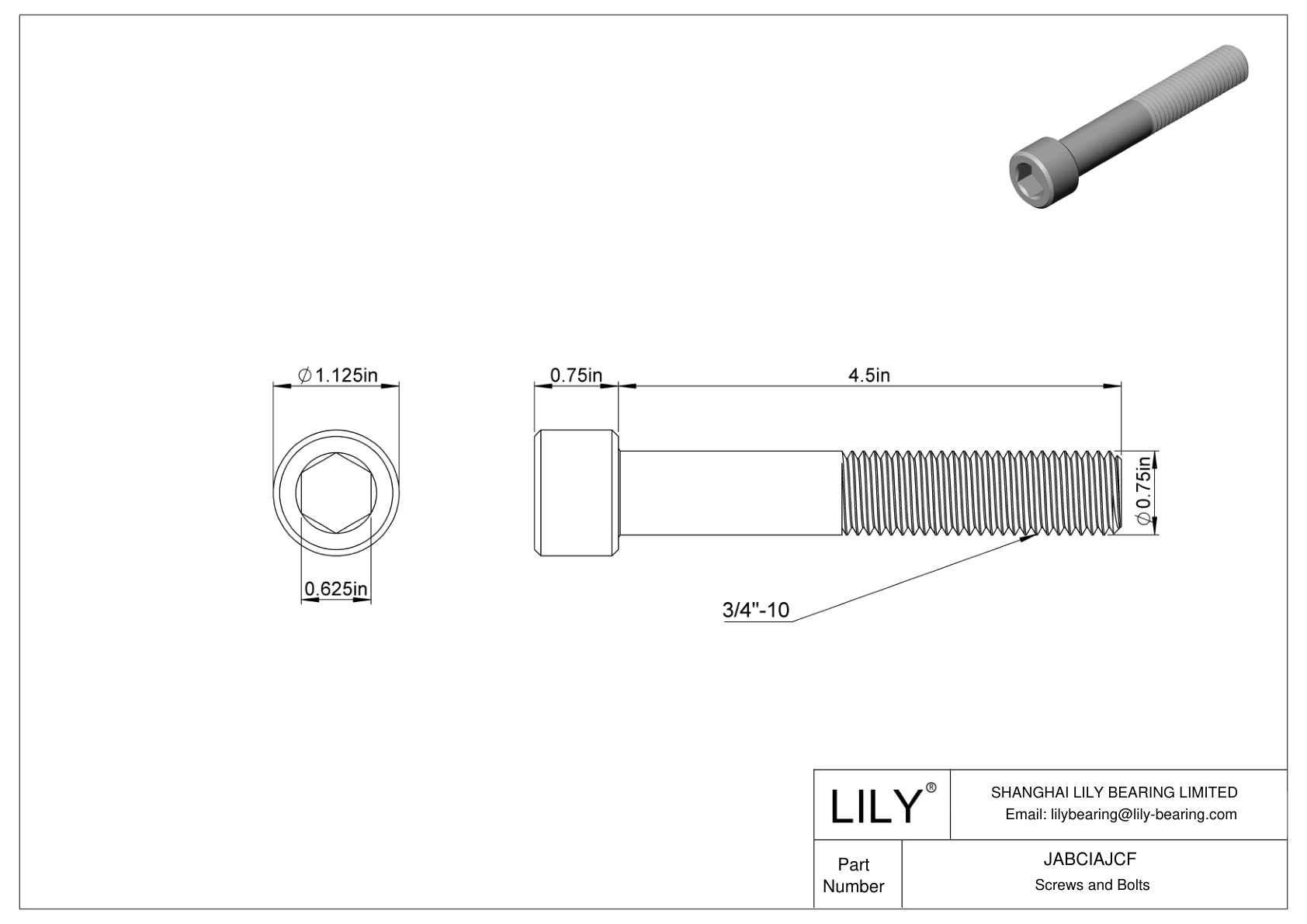 JABCIAJCF Tornillos de cabeza cilíndrica de acero aleado cad drawing