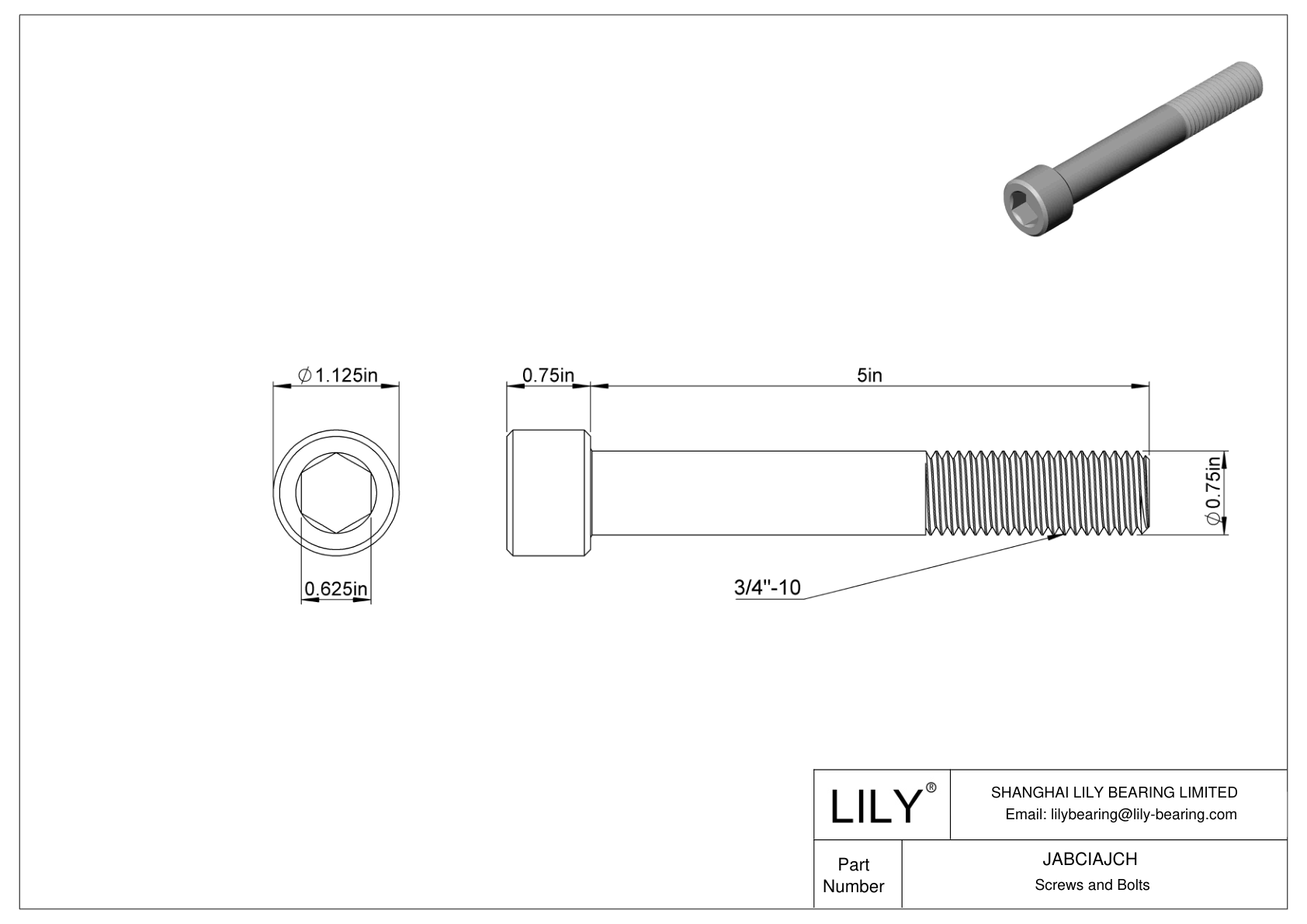 JABCIAJCH Alloy Steel Socket Head Screws cad drawing