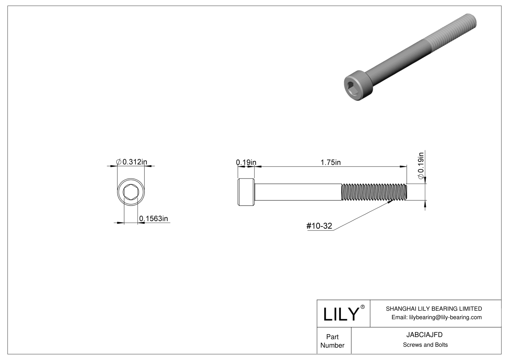 JABCIAJFD Tornillos de cabeza cilíndrica de acero aleado cad drawing