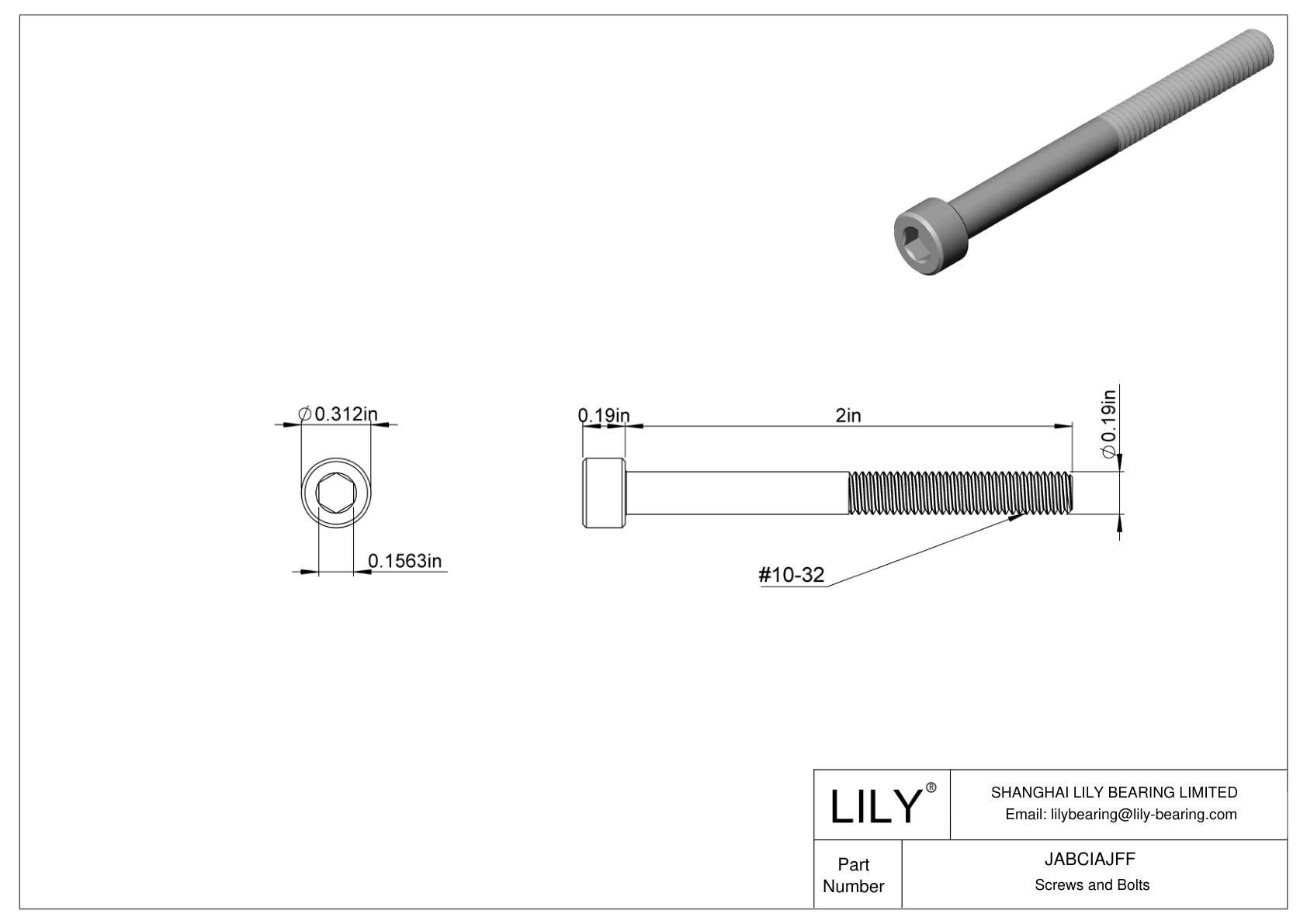 JABCIAJFF Alloy Steel Socket Head Screws cad drawing