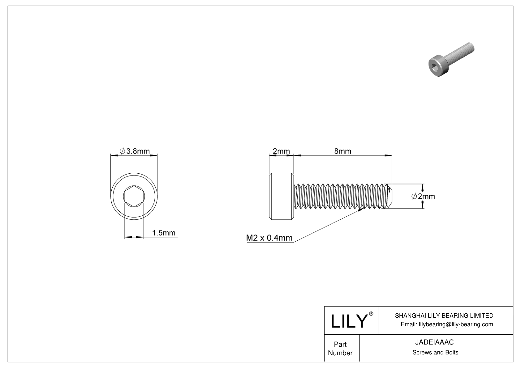 JADEIAAAC Tornillos de cabeza cilíndrica de acero inoxidable 18-8 cad drawing