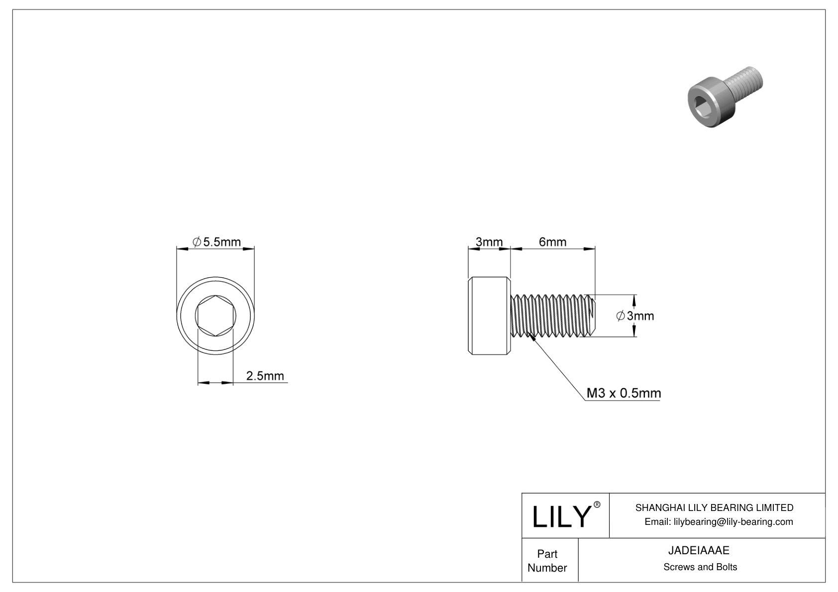 JADEIAAAE 18-8 Stainless Steel Socket Head Screws cad drawing