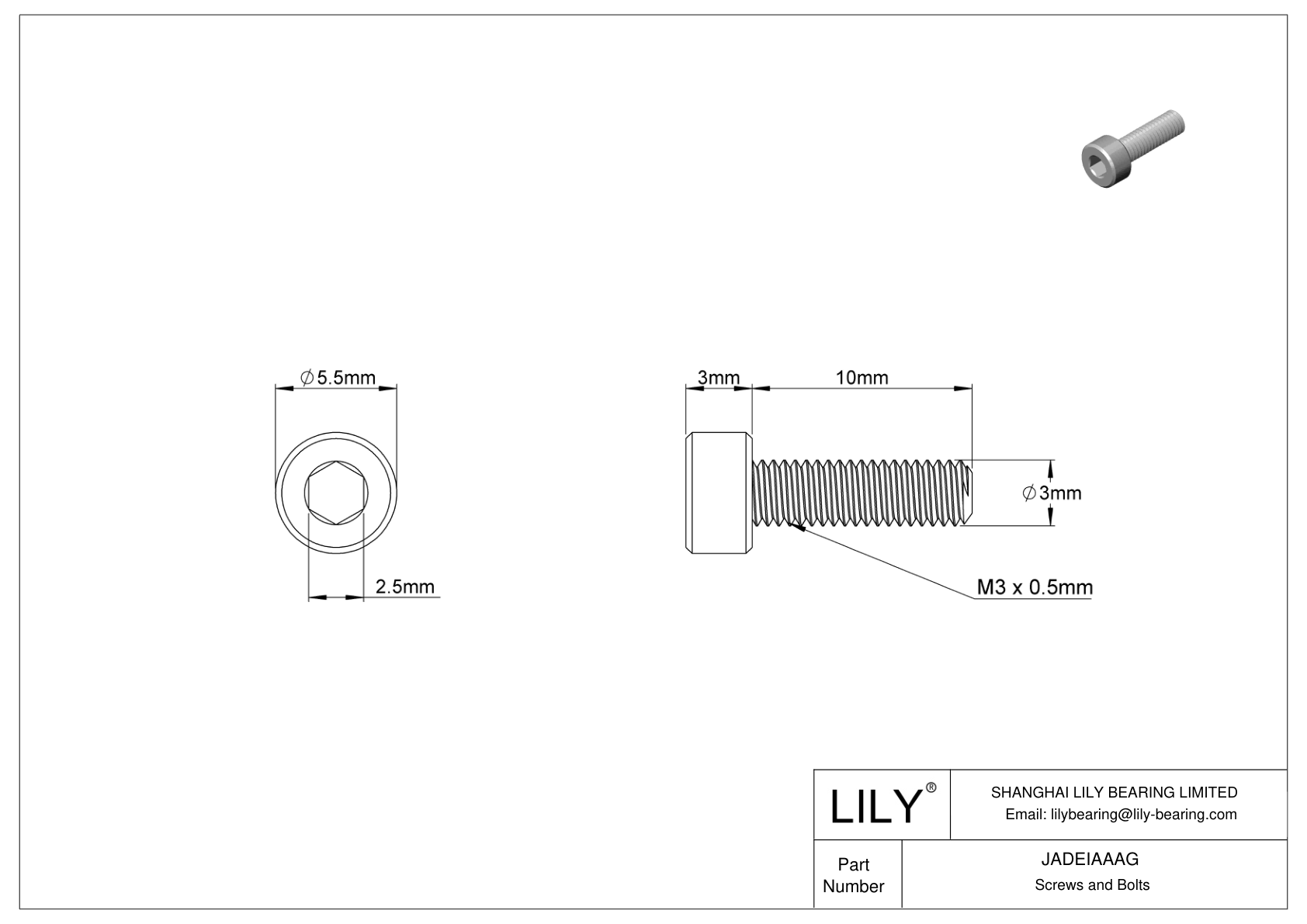 JADEIAAAG 18-8 Stainless Steel Socket Head Screws cad drawing