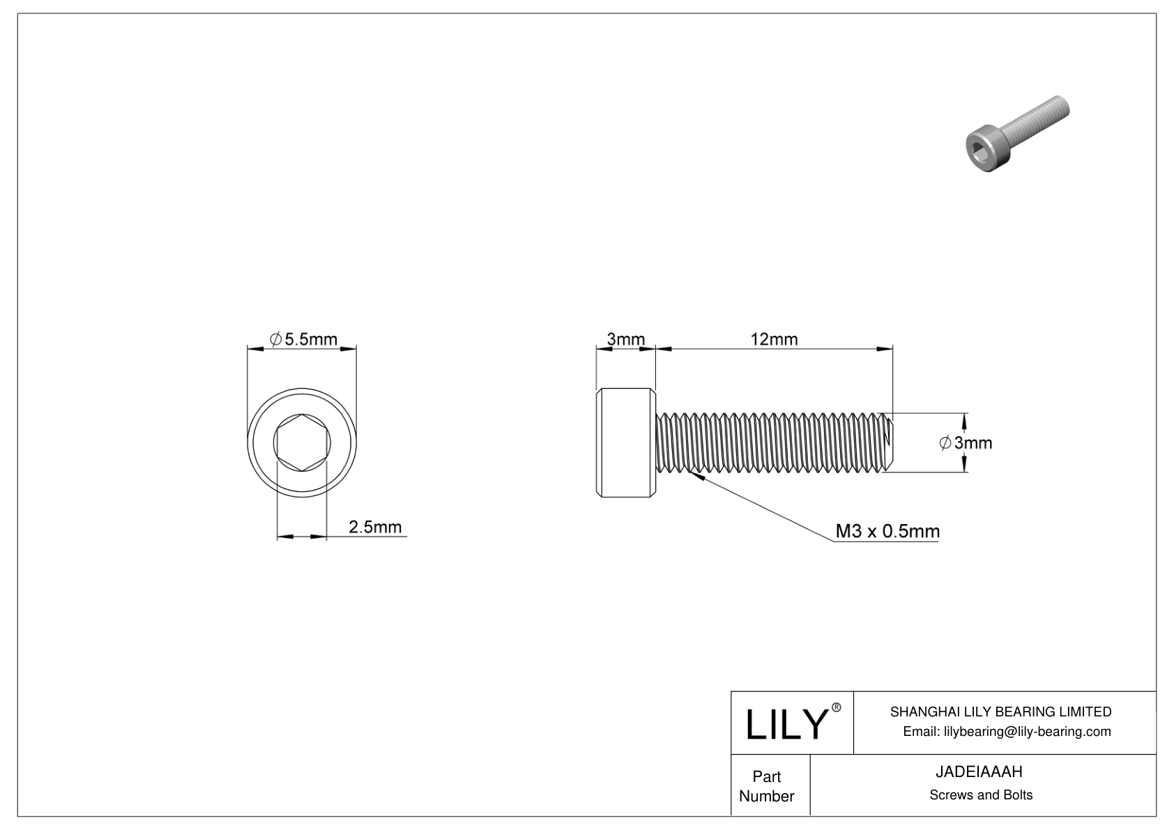 JADEIAAAH Tornillos de cabeza cilíndrica de acero inoxidable 18-8 cad drawing