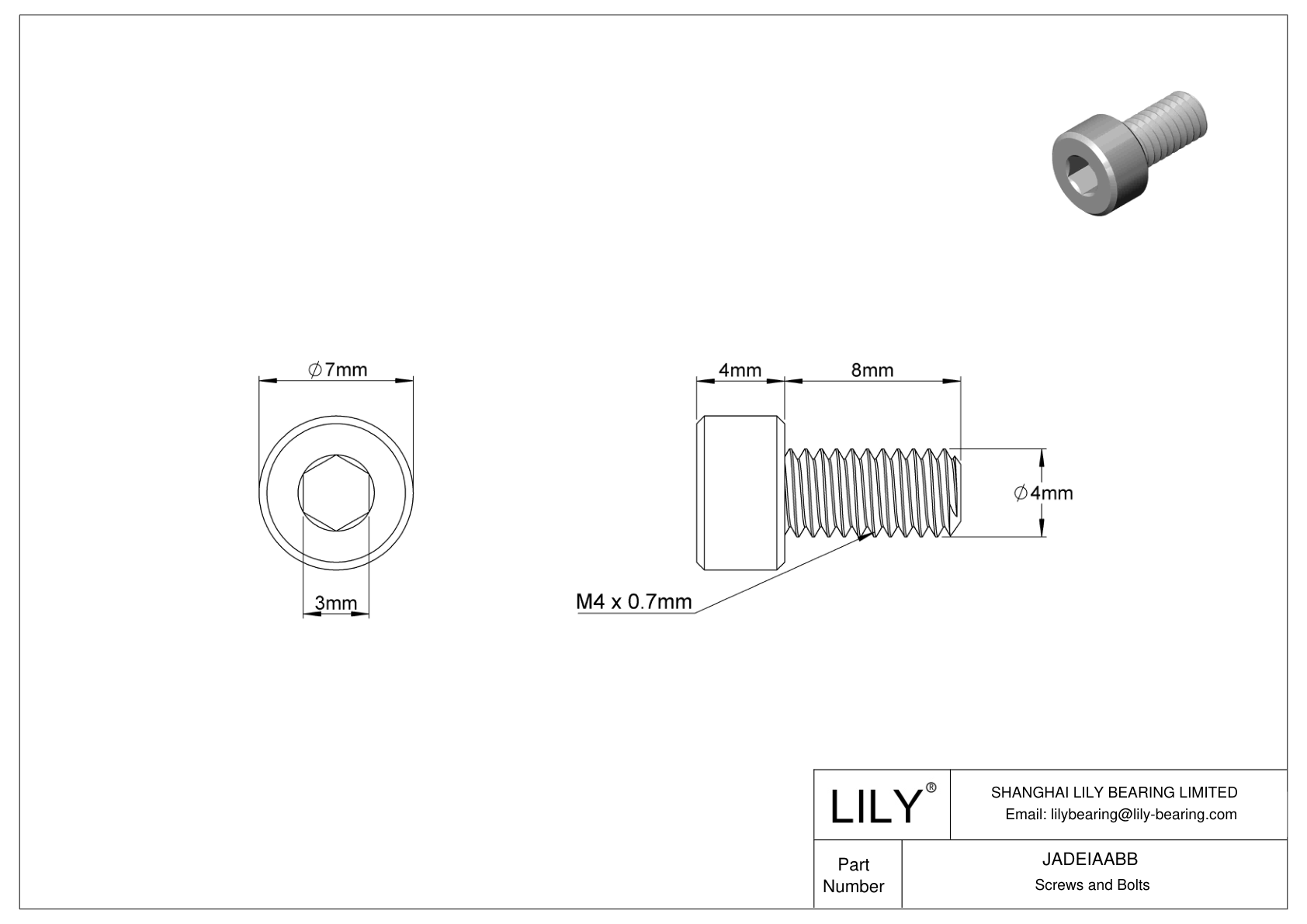 JADEIAABB 18-8 Stainless Steel Socket Head Screws cad drawing