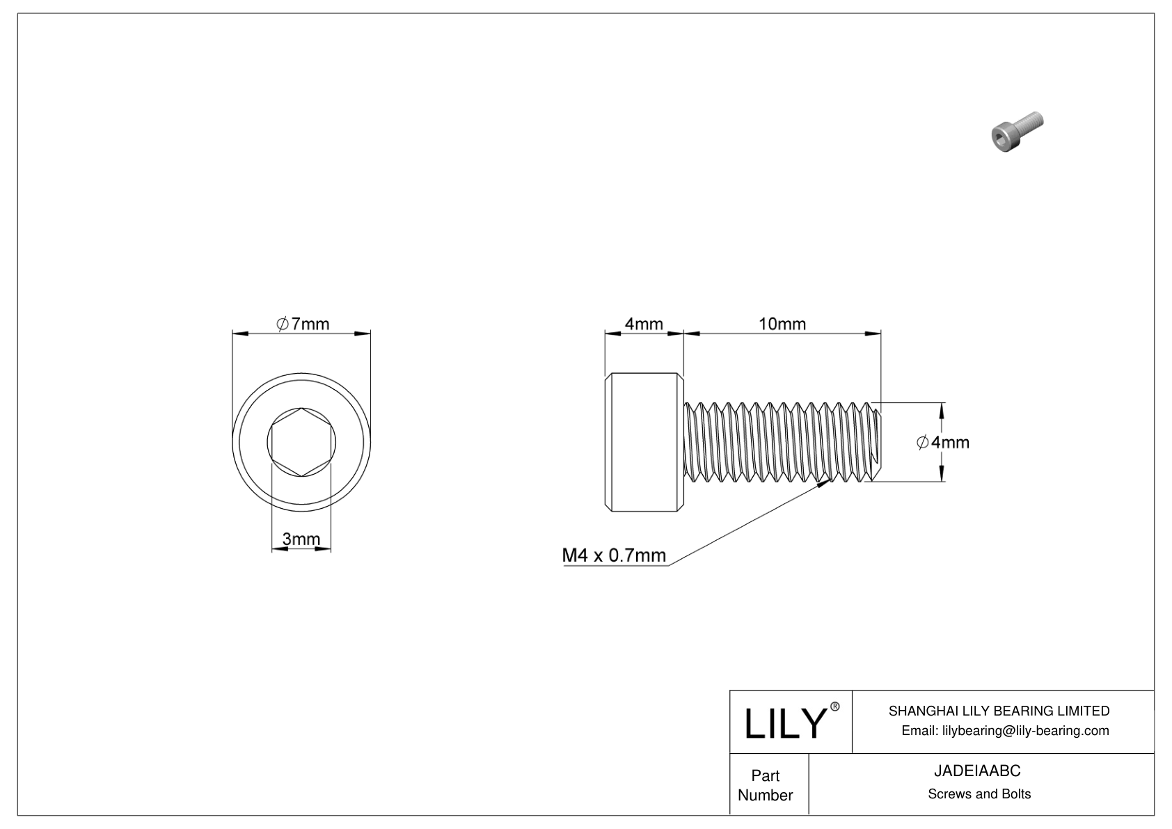 JADEIAABC Tornillos de cabeza cilíndrica de acero inoxidable 18-8 cad drawing