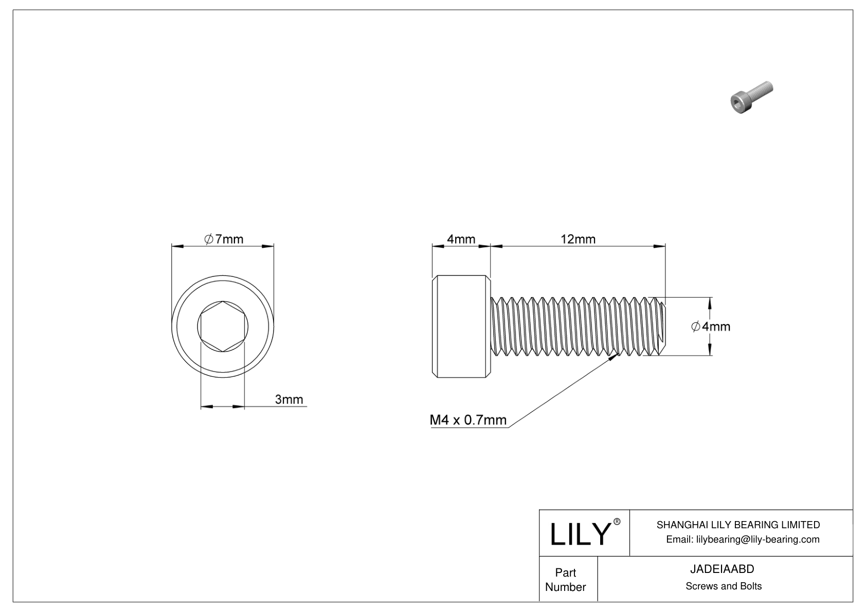 JADEIAABD Tornillos de cabeza cilíndrica de acero inoxidable 18-8 cad drawing