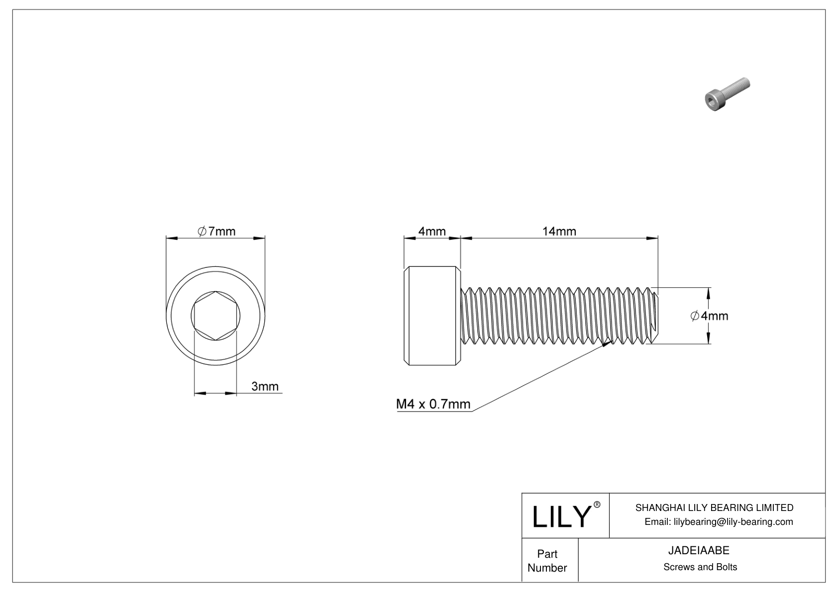 JADEIAABE Tornillos de cabeza cilíndrica de acero inoxidable 18-8 cad drawing