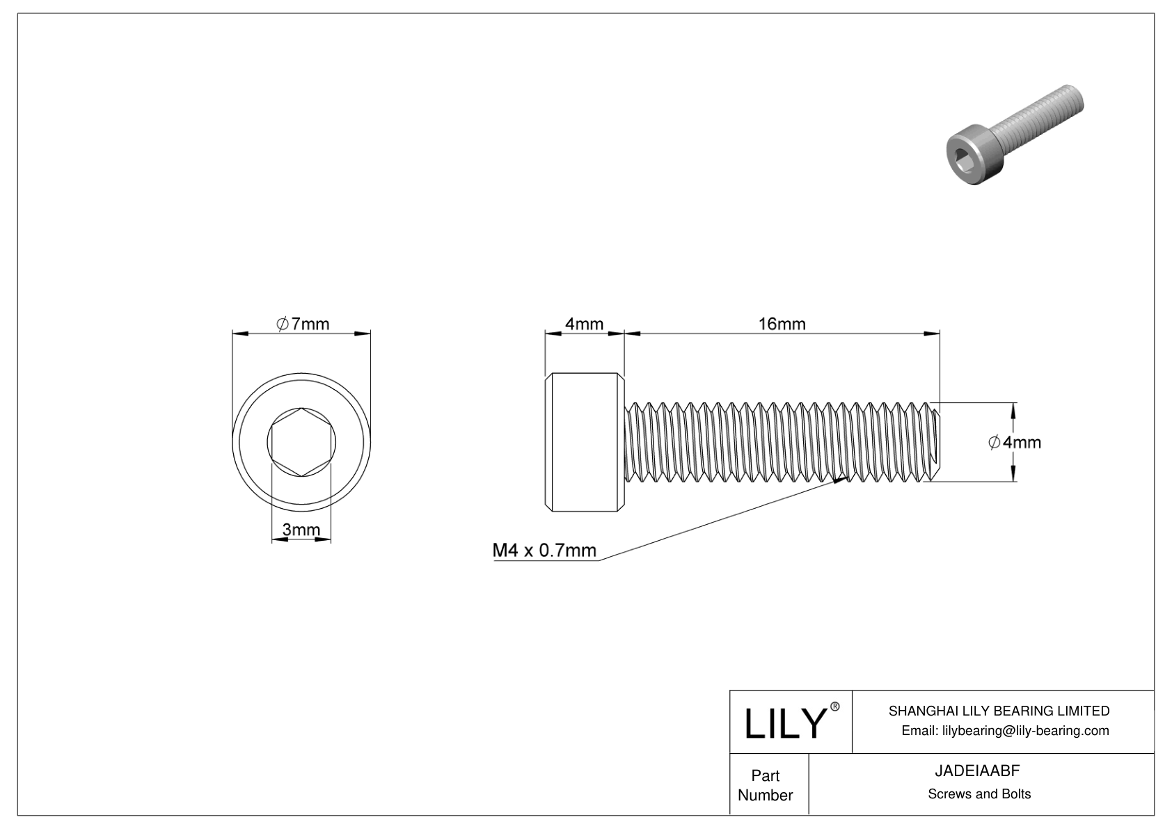 JADEIAABF Tornillos de cabeza cilíndrica de acero inoxidable 18-8 cad drawing