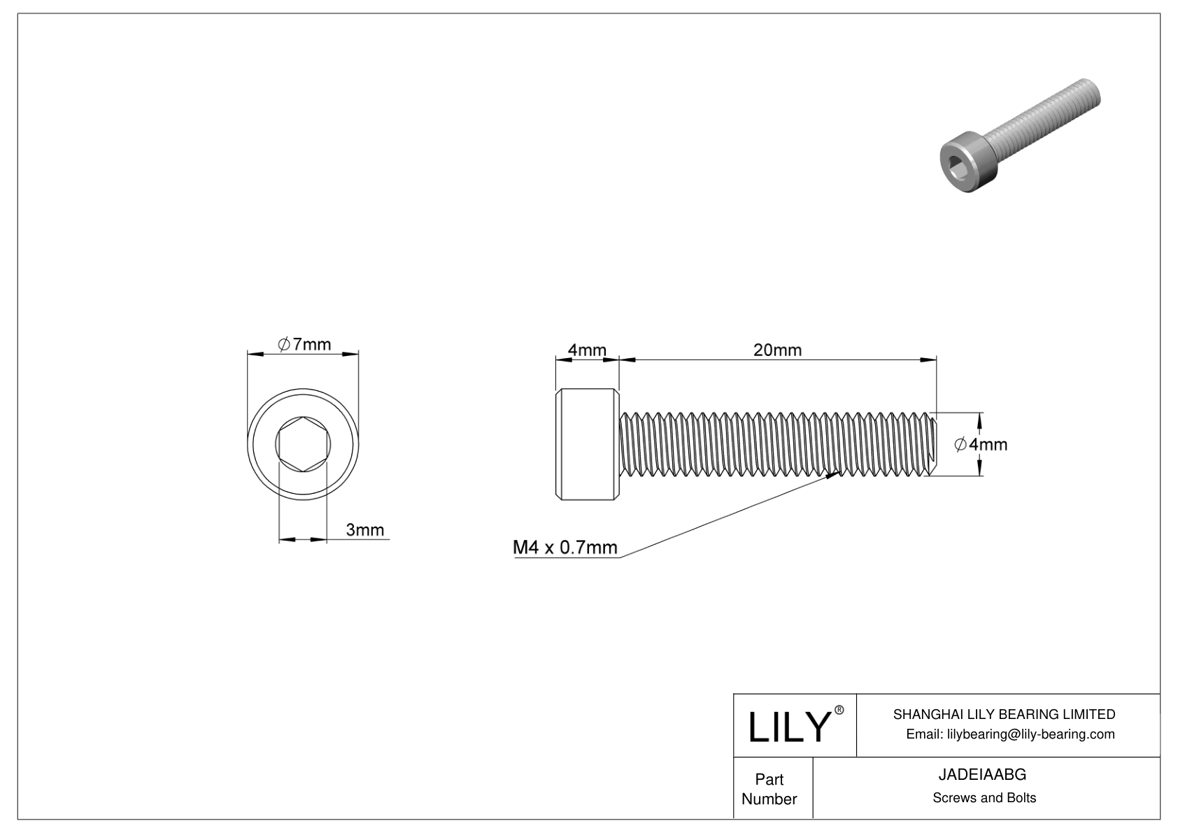 JADEIAABG 18-8 Stainless Steel Socket Head Screws cad drawing