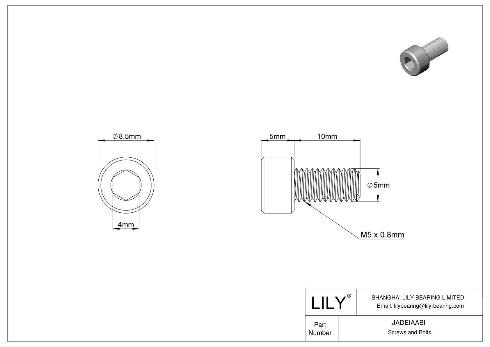 JADEIAABI 18-8 Stainless Steel Socket Head Screws cad drawing