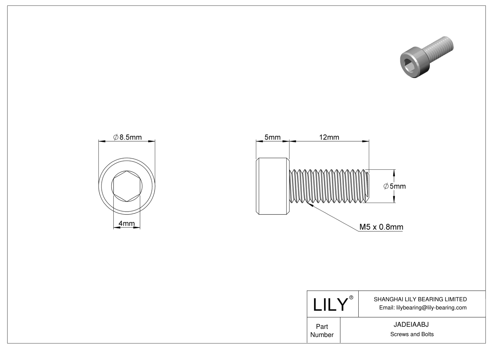 JADEIAABJ Tornillos de cabeza cilíndrica de acero inoxidable 18-8 cad drawing