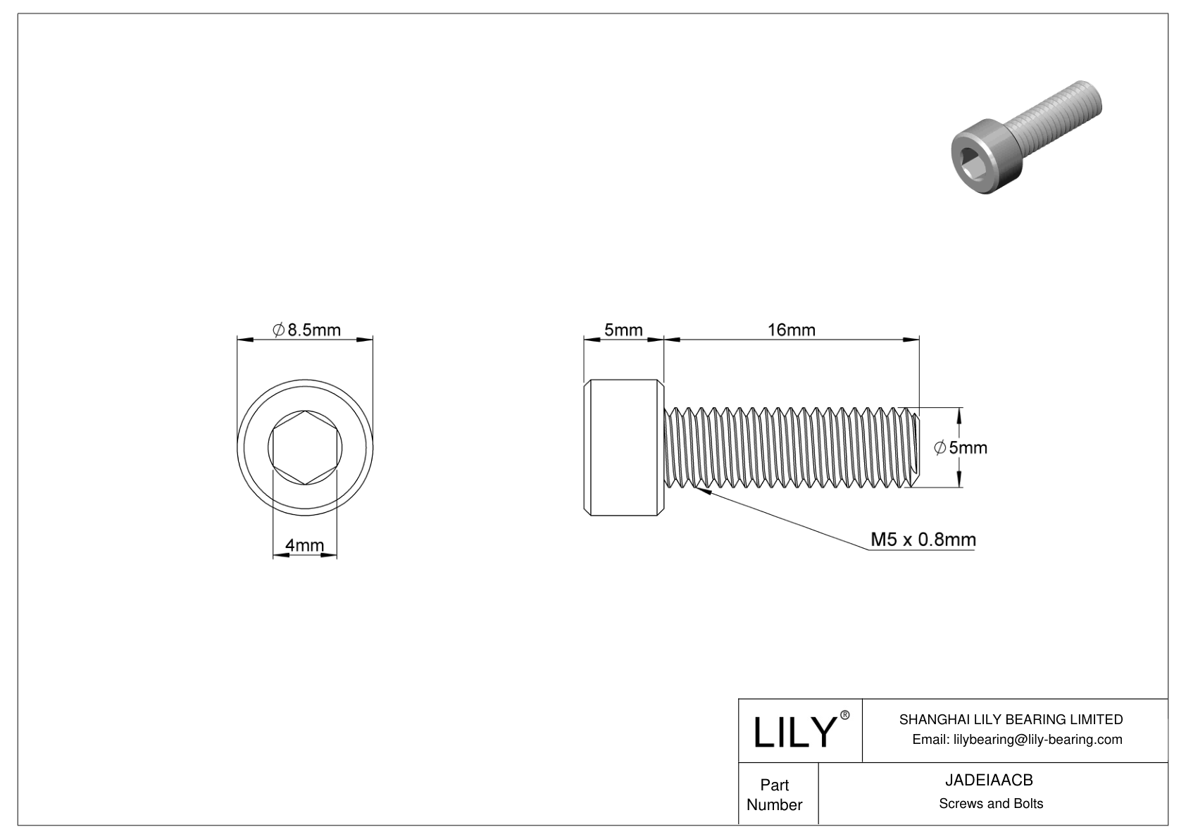 JADEIAACB Tornillos de cabeza cilíndrica de acero inoxidable 18-8 cad drawing