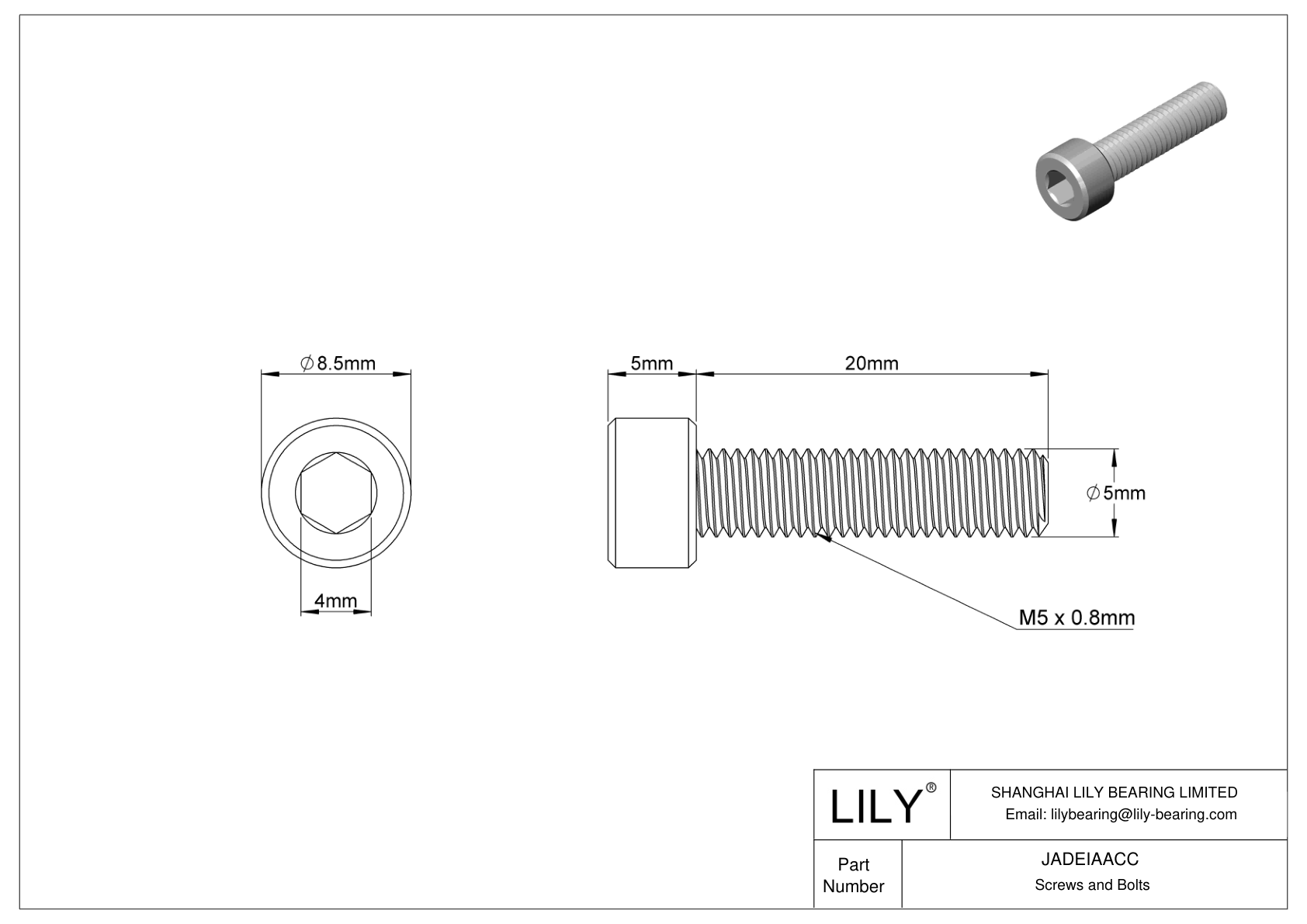 JADEIAACC 18-8 Stainless Steel Socket Head Screws cad drawing