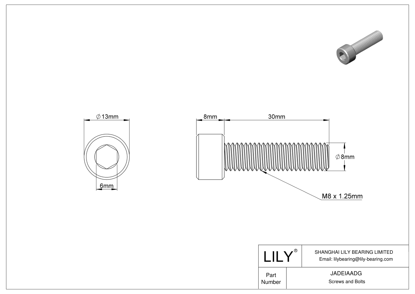 JADEIAADG 18-8 Stainless Steel Socket Head Screws cad drawing