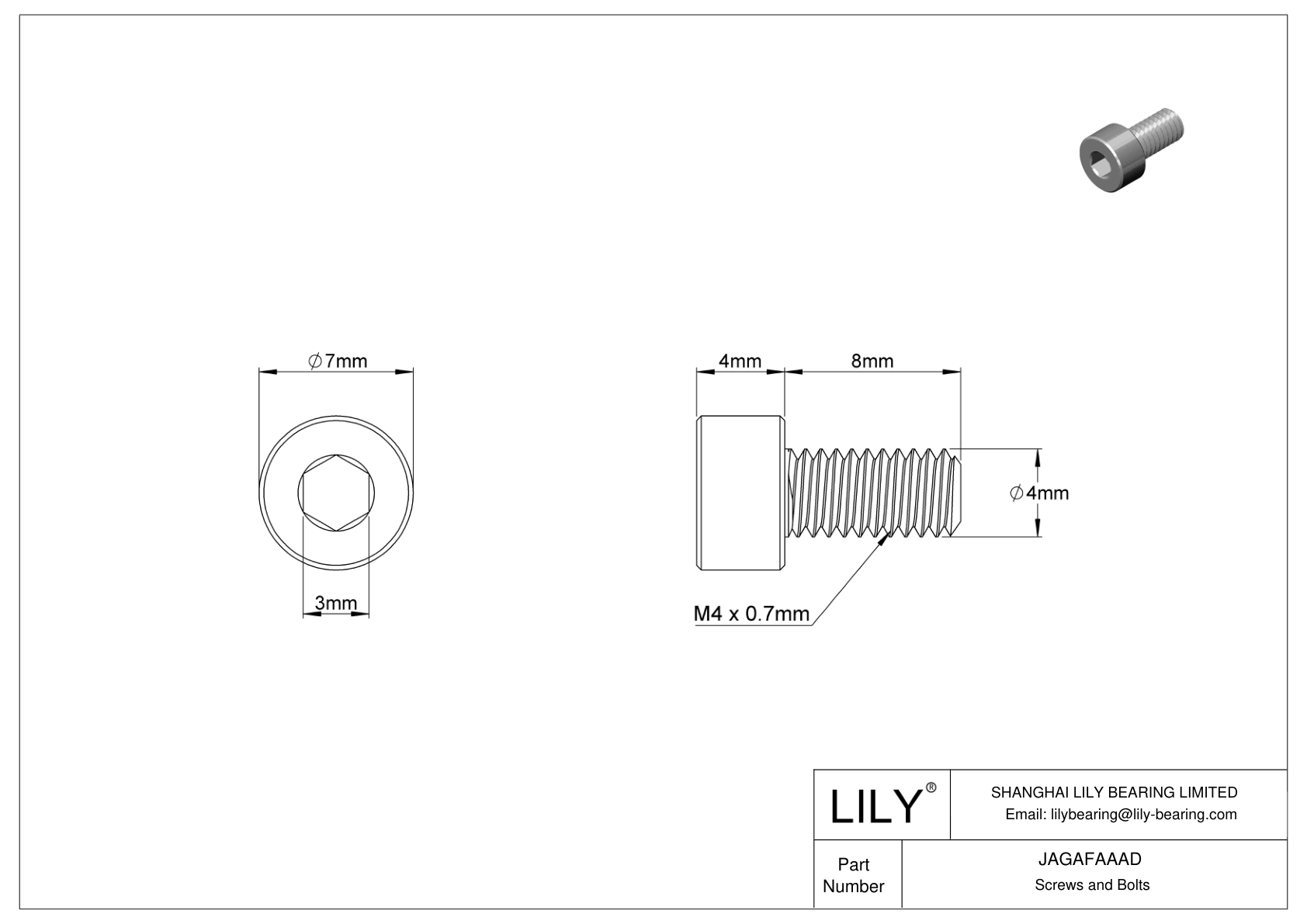 JAGAFAAAD Left-Hand Threaded Alloy Steel Socket Head Screws cad drawing