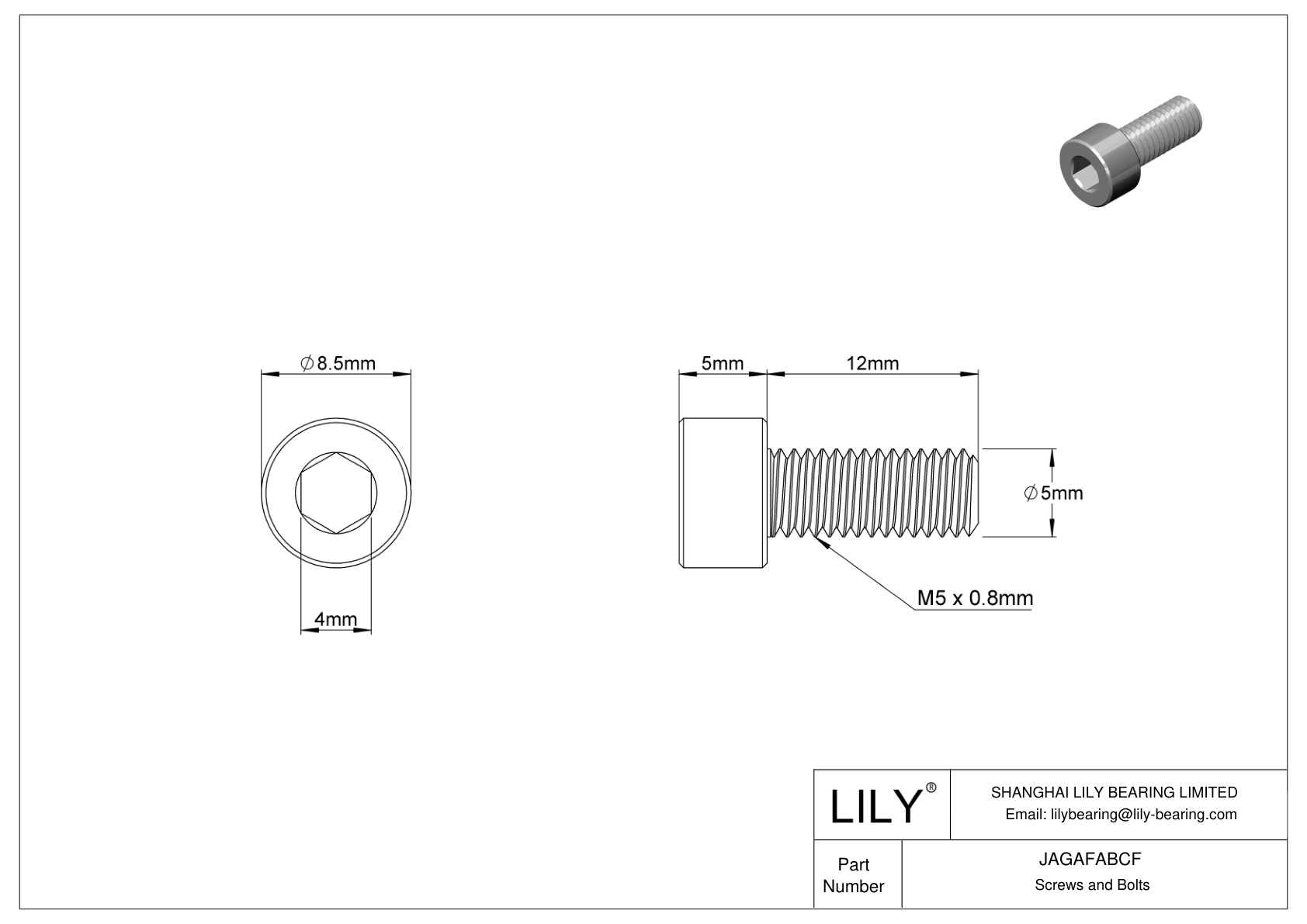 JAGAFABCF 左旋螺纹合金钢内六角螺钉 cad drawing