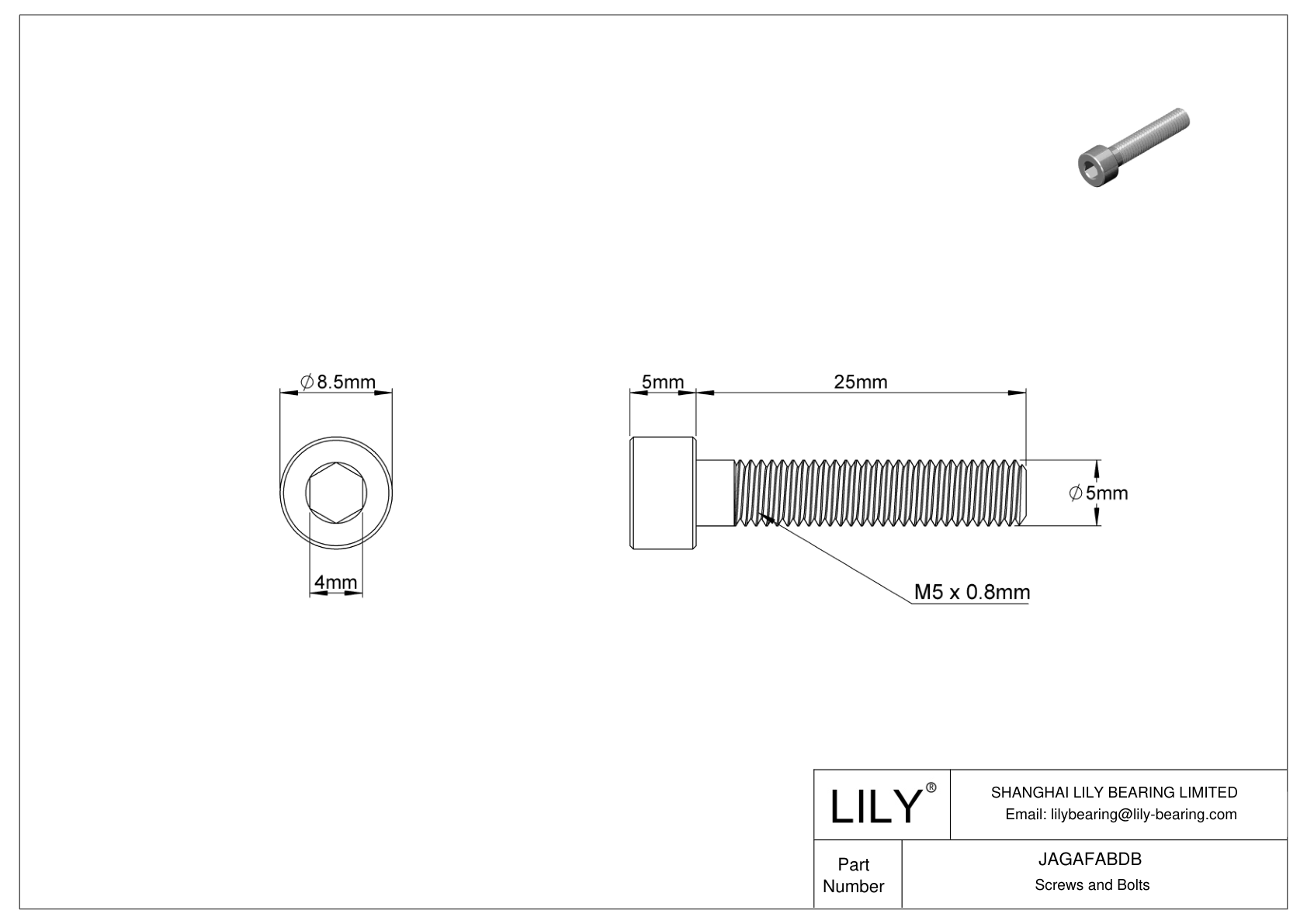 JAGAFABDB 左旋螺纹合金钢内六角螺钉 cad drawing